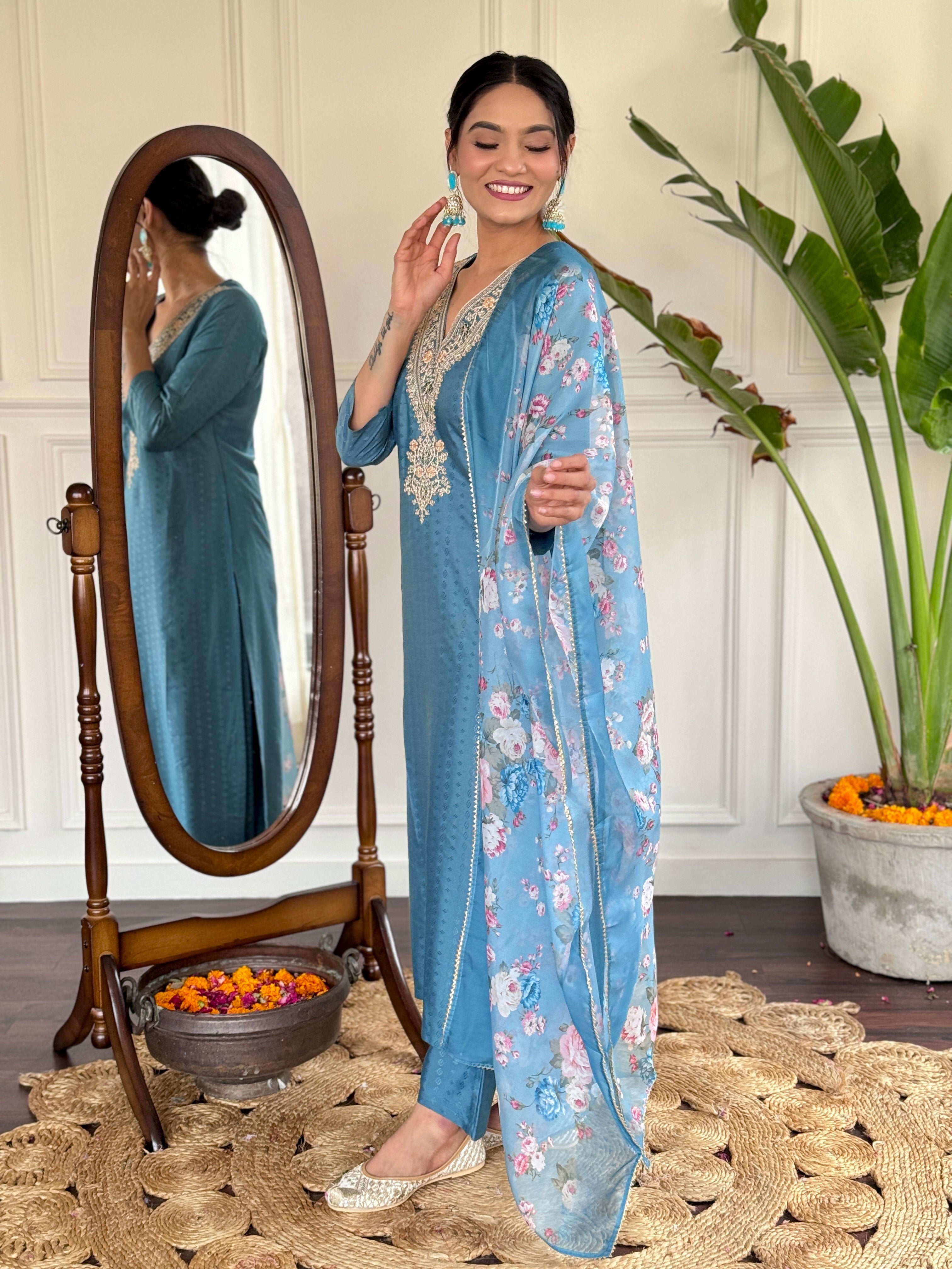 Women's Viscose Rayon Kurta Sharara Set with Dupatta