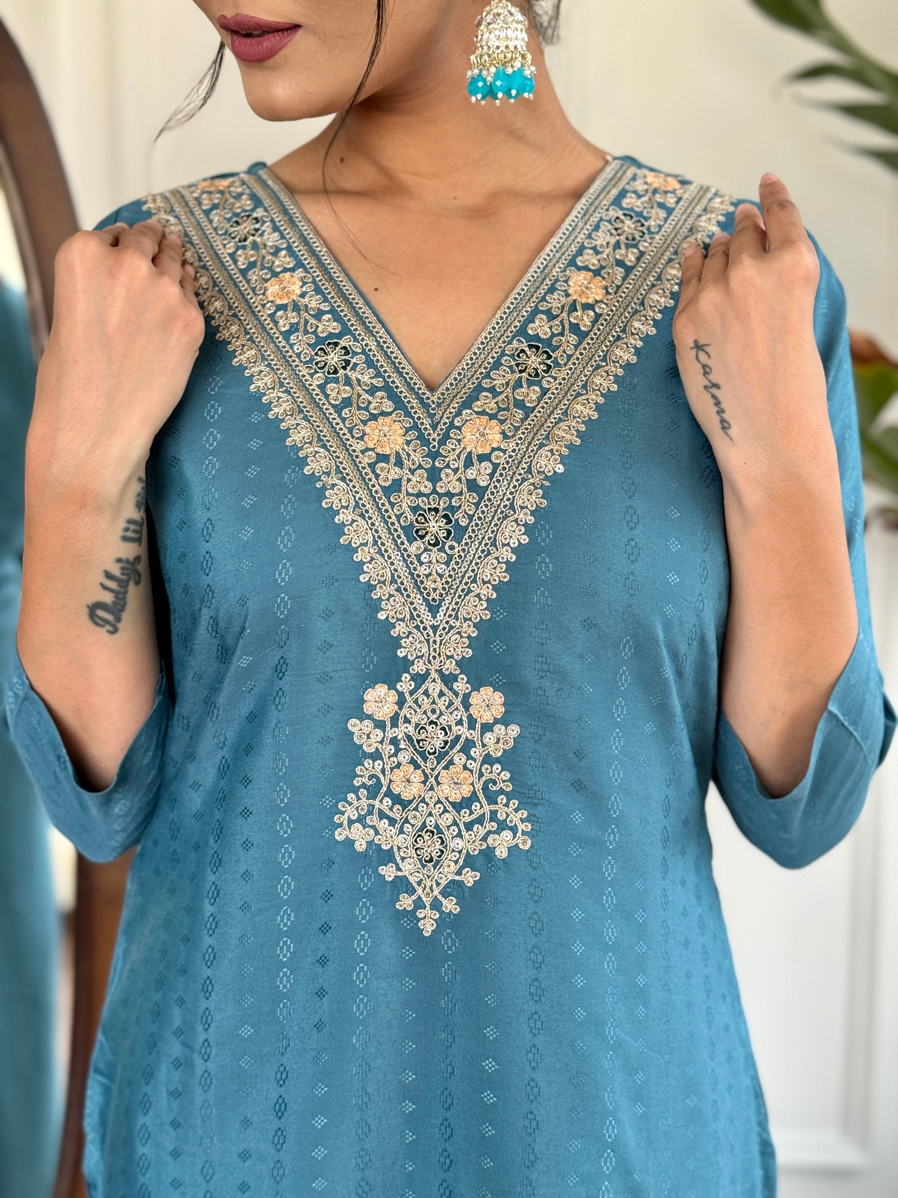 Women's Viscose Rayon Kurta Sharara Set with Dupatta