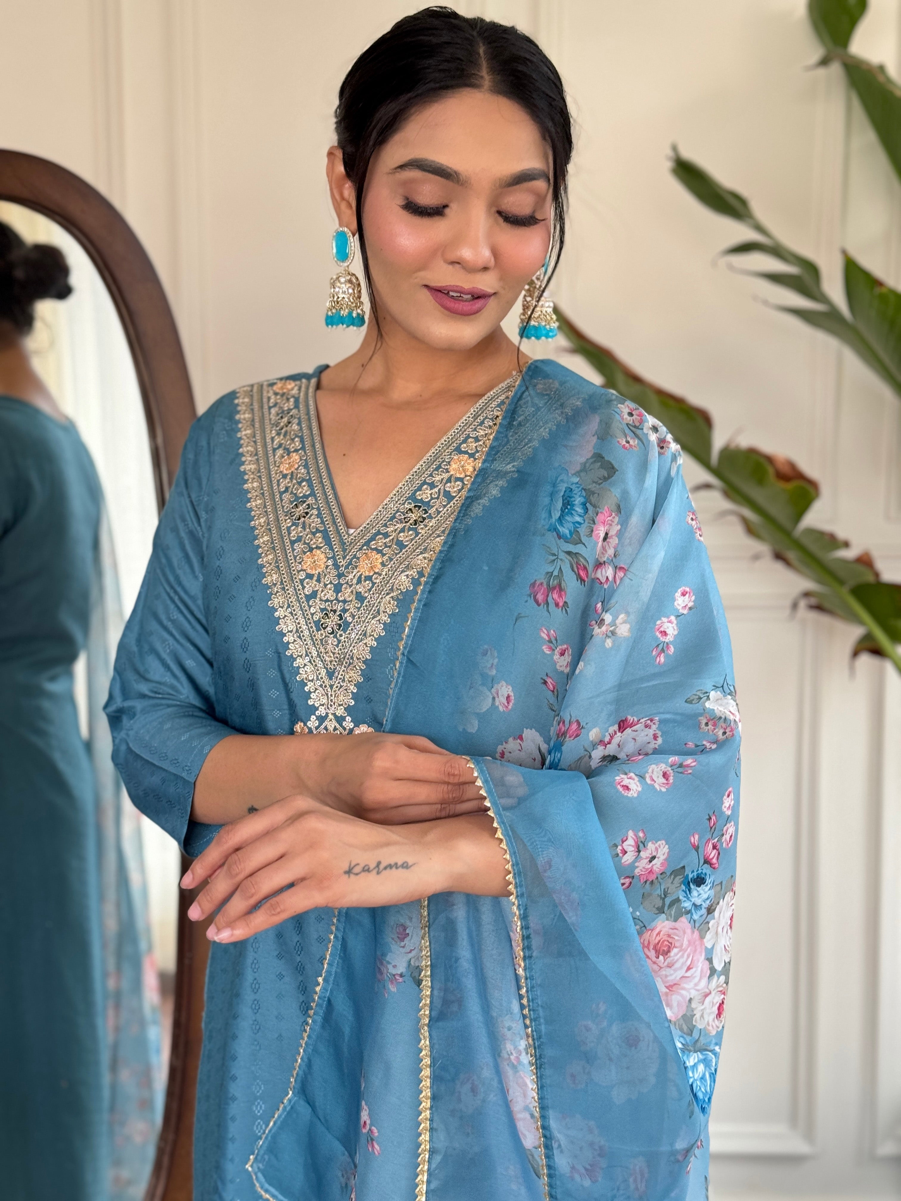 Women's Viscose Rayon Kurta Sharara Set with Dupatta