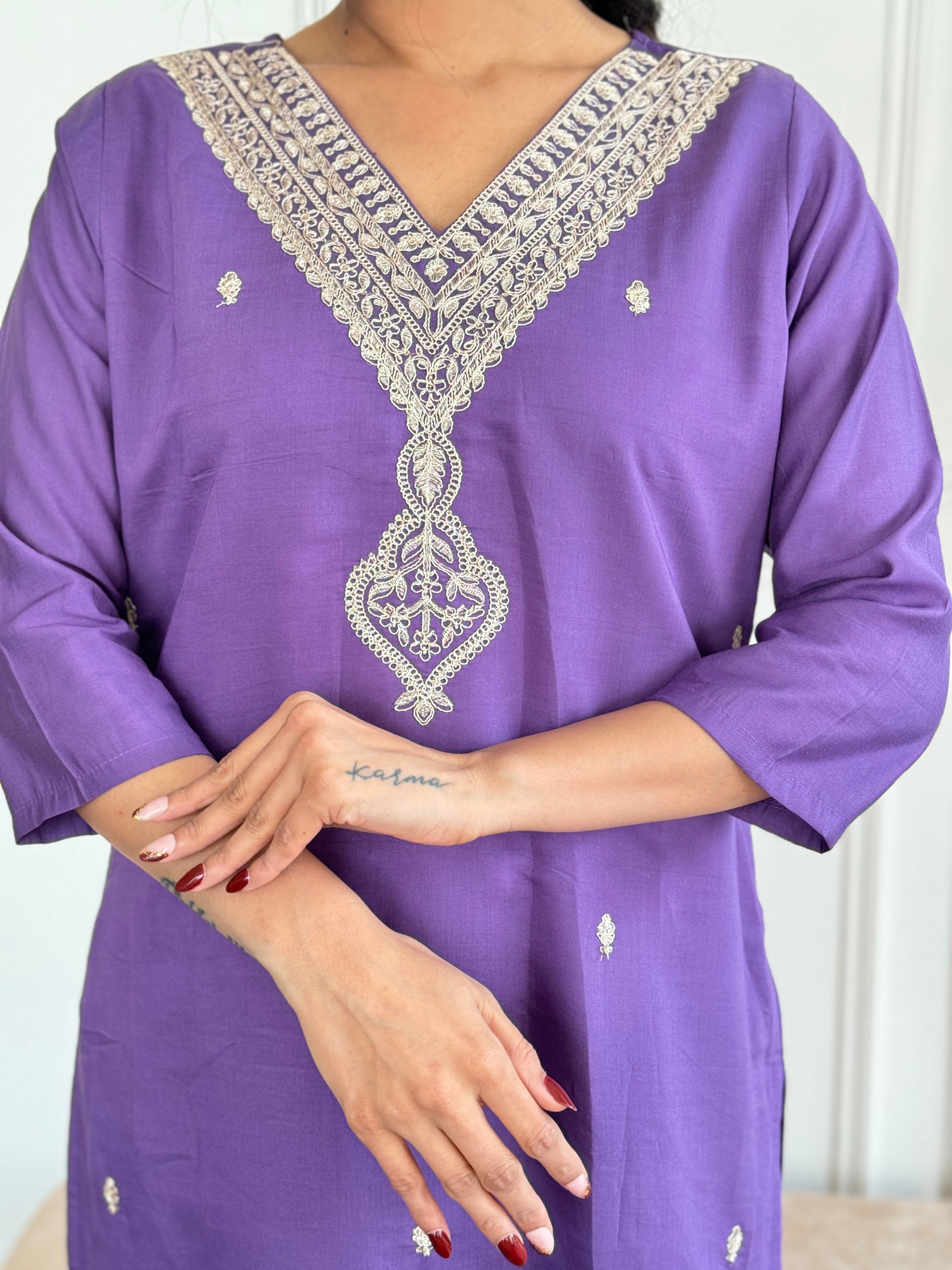 Women's Viscose Chanderi Kurta  Set with Dupatta  & V Neck