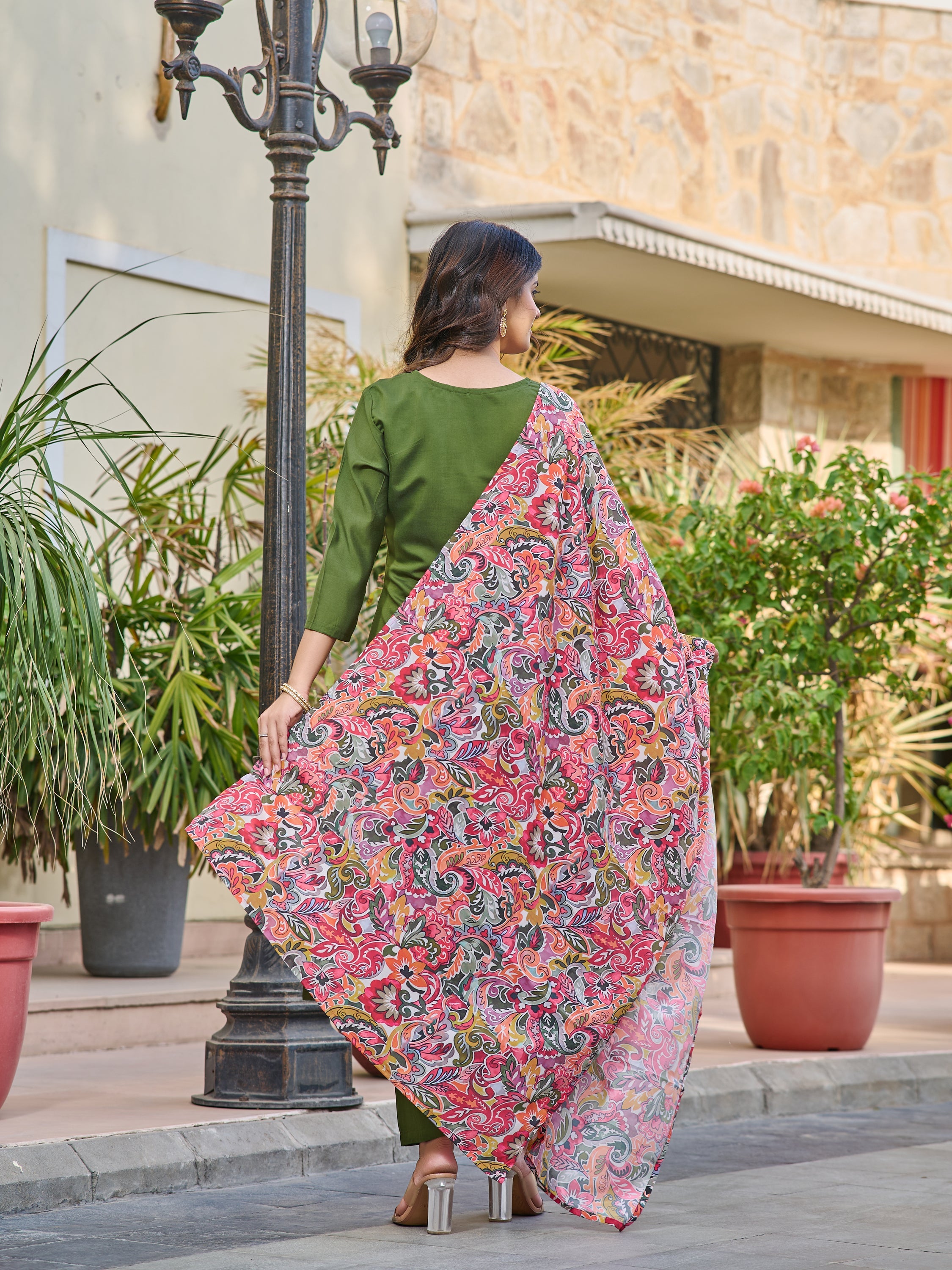 Women's Chanderi Kurta  Set with Dupatta & Notch Neck
