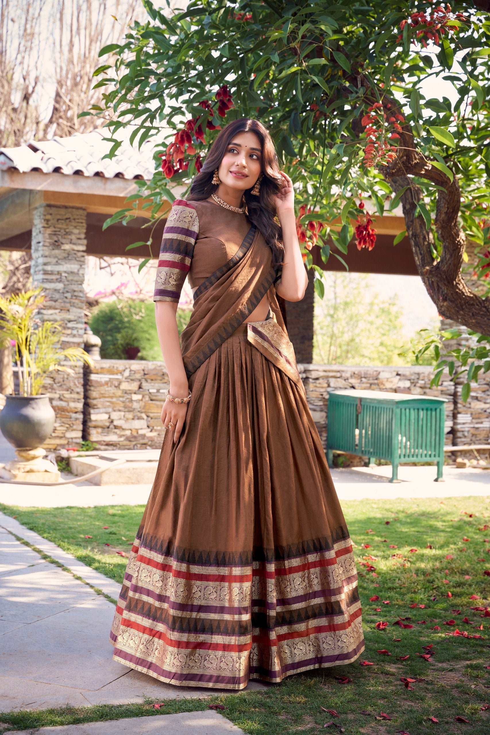 lovely Brown Chanderi Silk Zari Weaving Lehenga Choli With Dupatta