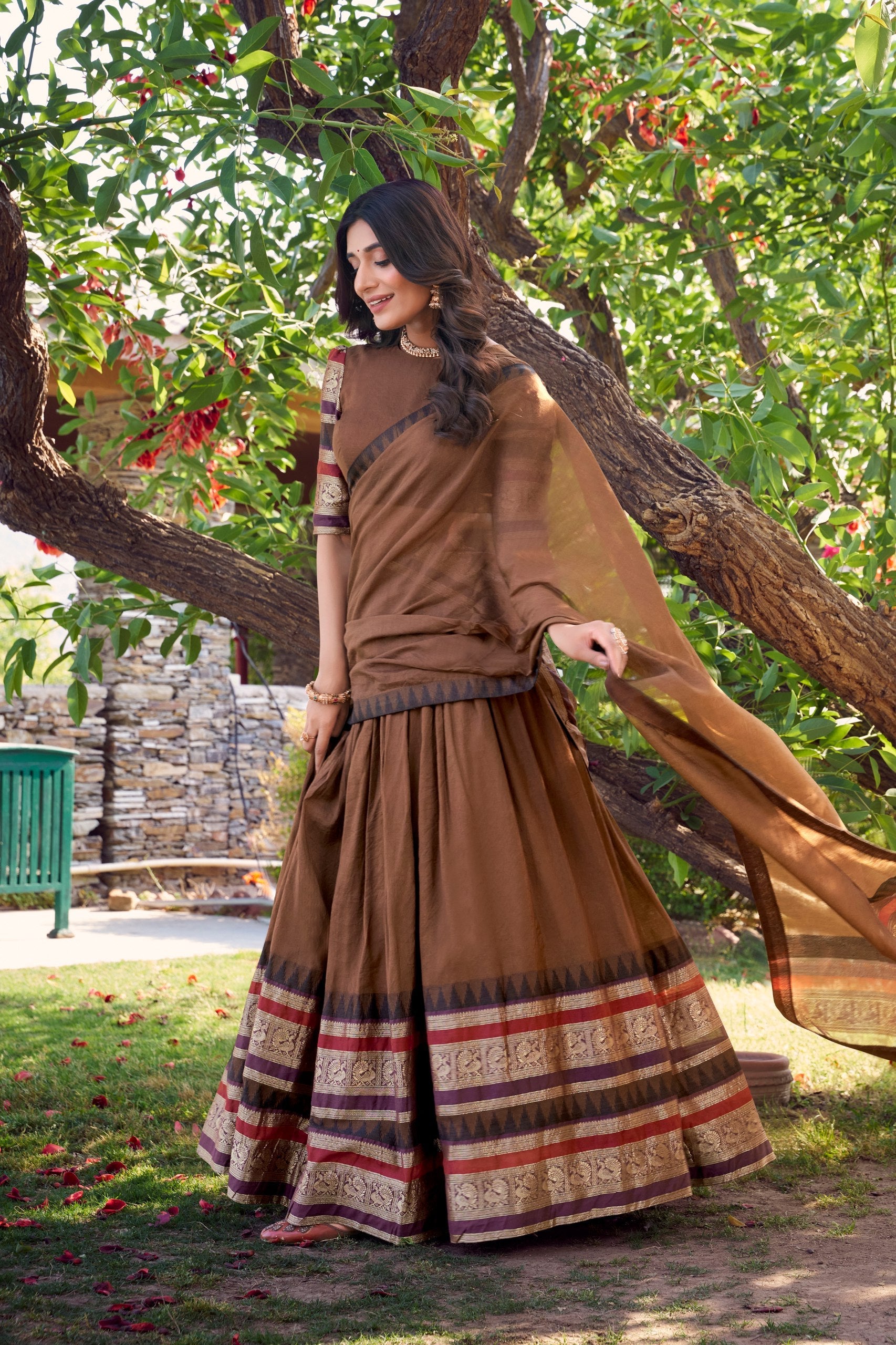 lovely Brown Chanderi Silk Zari Weaving Lehenga Choli With Dupatta