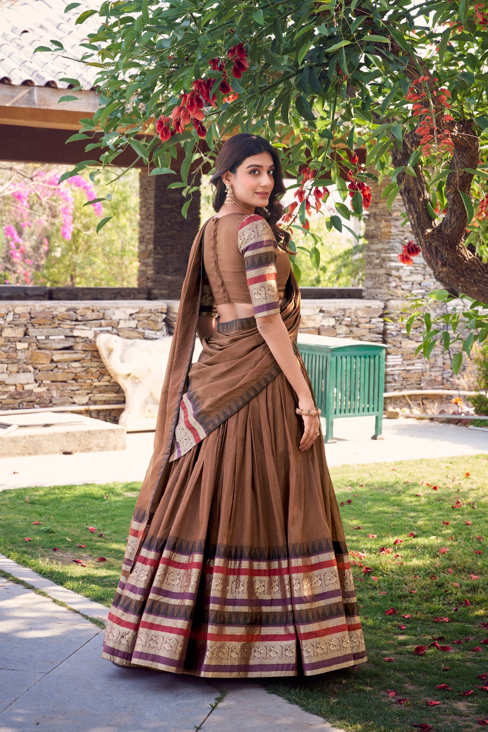 lovely Brown Chanderi Silk Zari Weaving Lehenga Choli With Dupatta