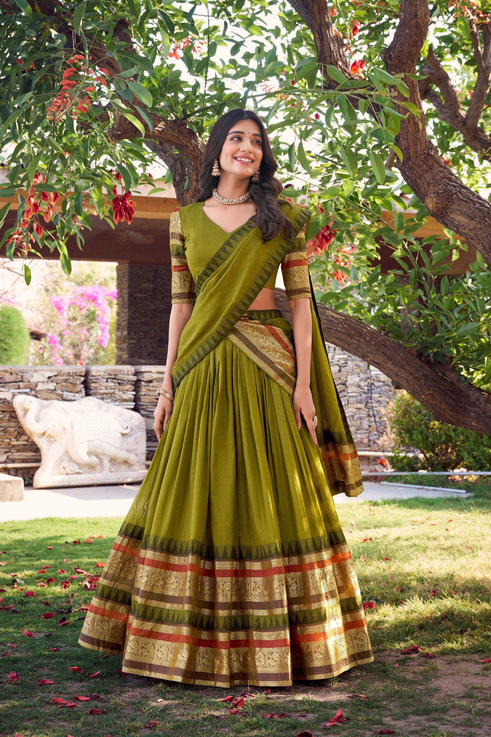 lovely Mehendi Green Chanderi Silk Zari Weaving Lehenga Choli With Dupatta