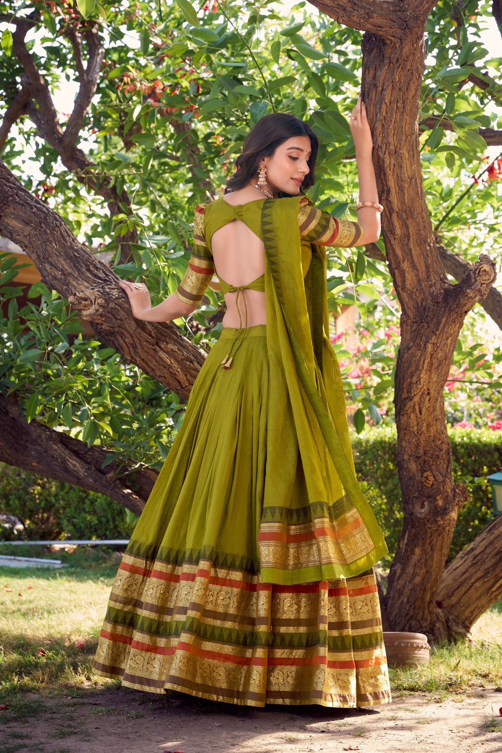 lovely Mehendi Green Chanderi Silk Zari Weaving Lehenga Choli With Dupatta