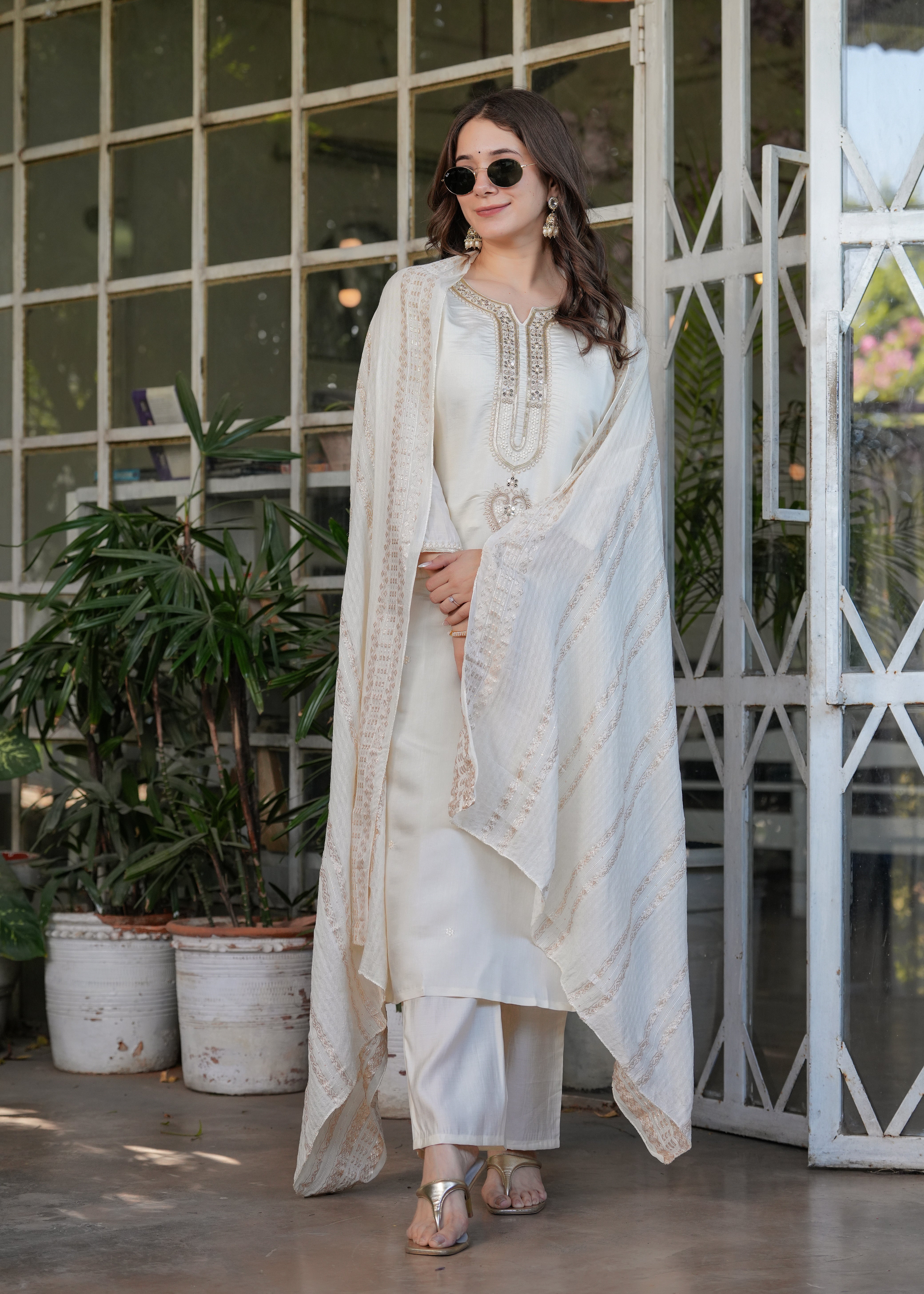 Viscose Chanderi Sequins And Embroidery Work Festive Wear Kurta With Bottom And Dupatta