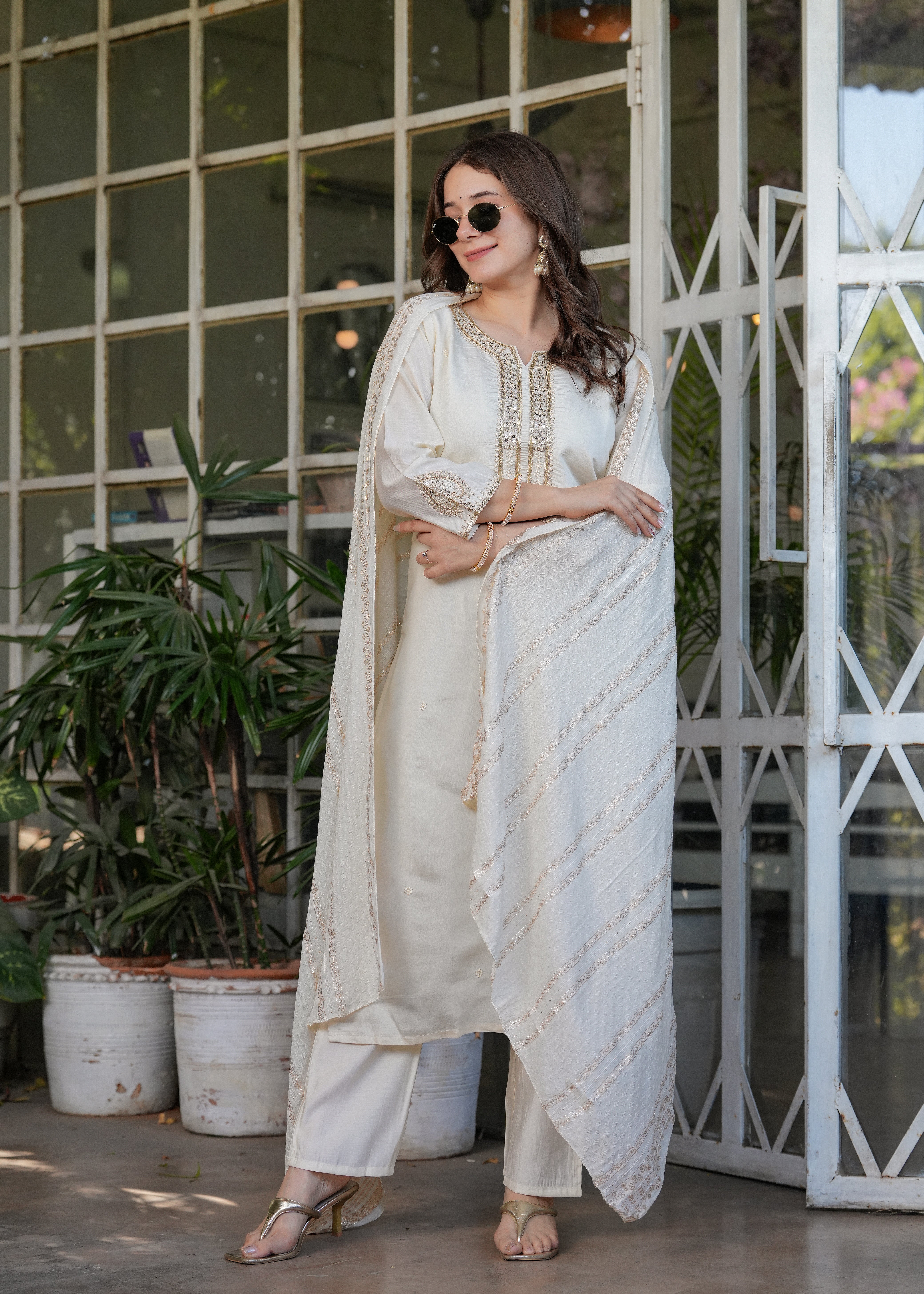 Viscose Chanderi Sequins And Embroidery Work Festive Wear Kurta With Bottom And Dupatta