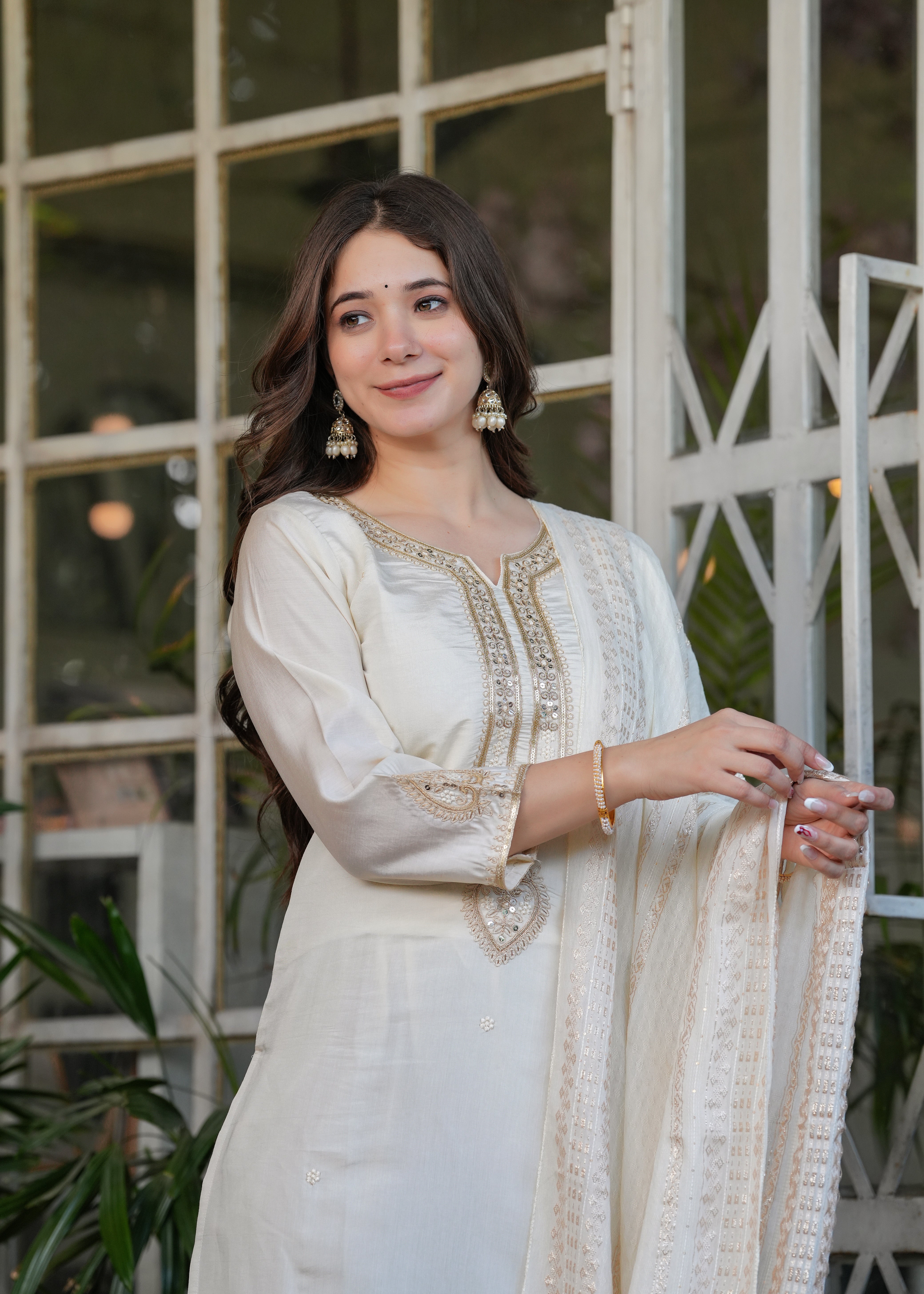 Viscose Chanderi Sequins And Embroidery Work Festive Wear Kurta With Bottom And Dupatta