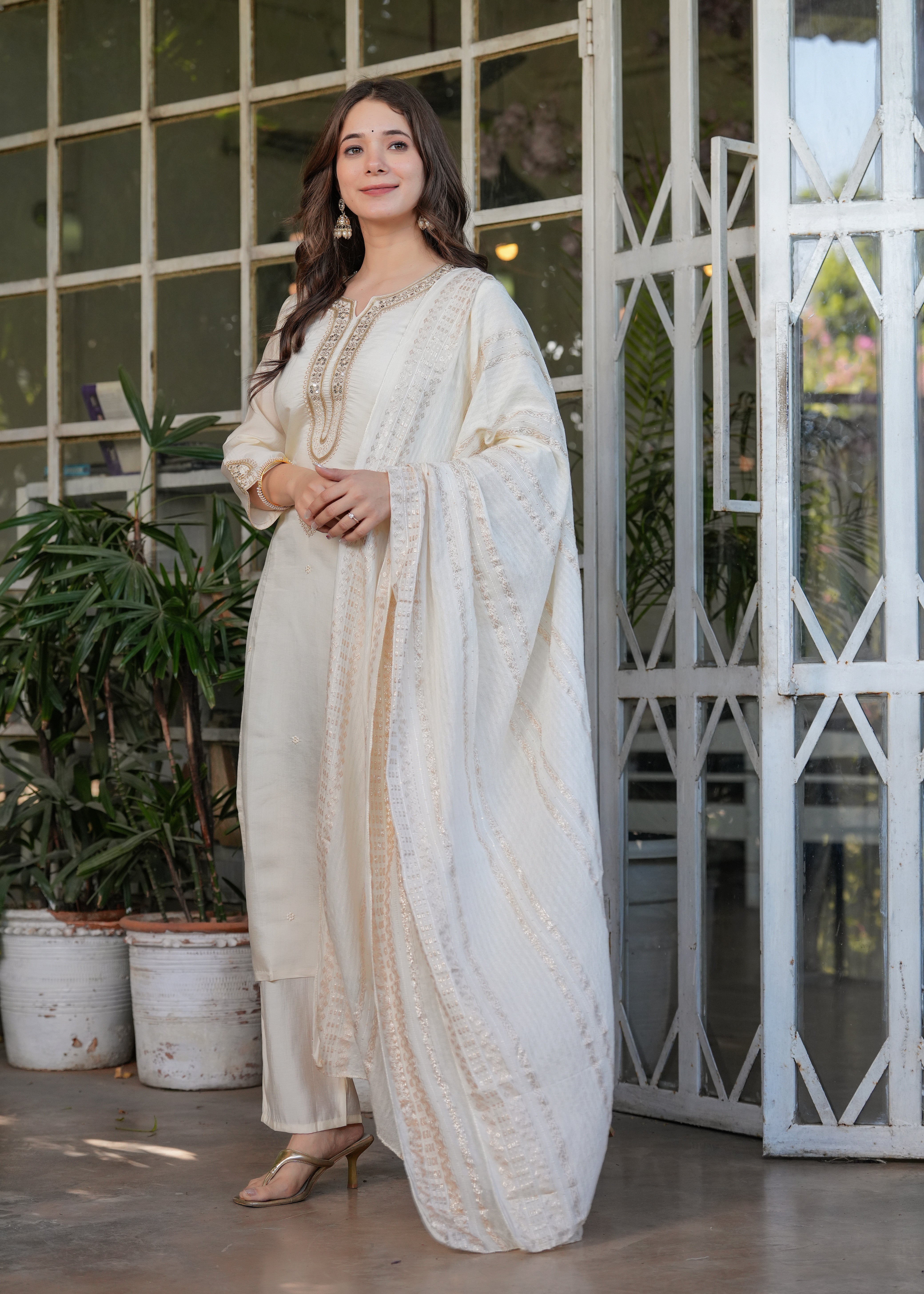 Viscose Chanderi Sequins And Embroidery Work Festive Wear Kurta With Bottom And Dupatta