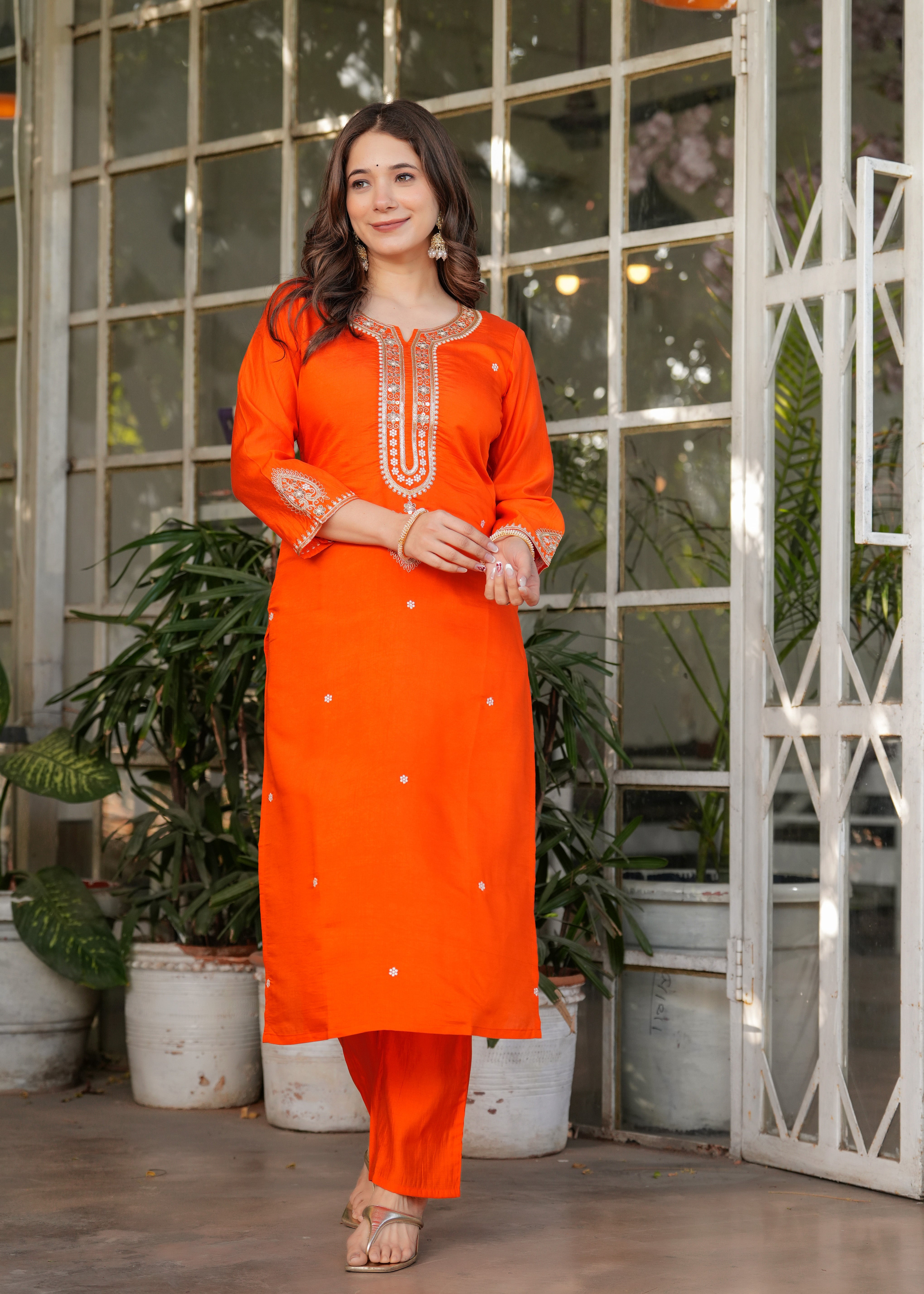 Viscose Chanderi Sequins And Embroidery Work Festive Wear Kurta With Bottom And Dupatta