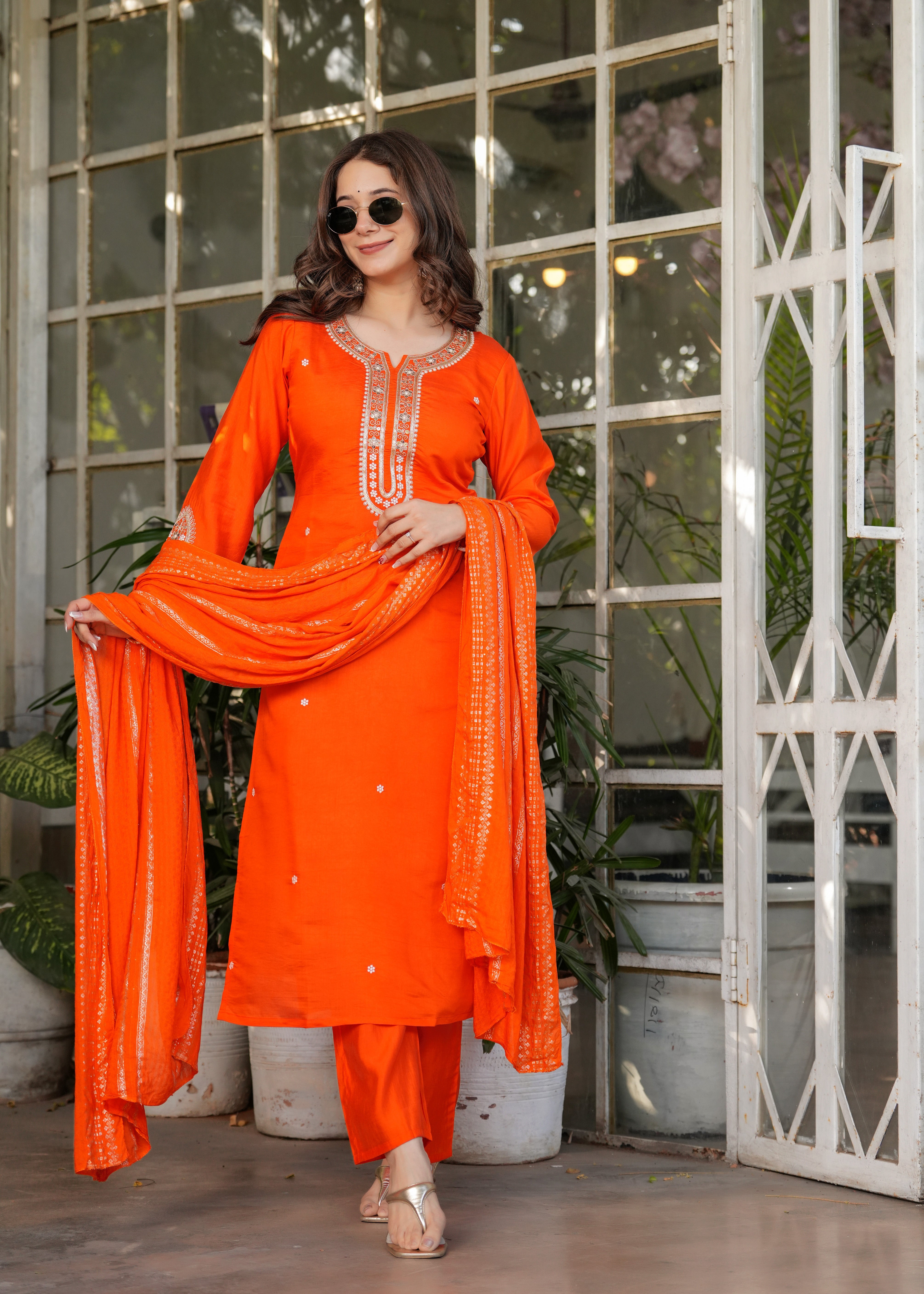 Viscose Chanderi Sequins And Embroidery Work Festive Wear Kurta With Bottom And Dupatta