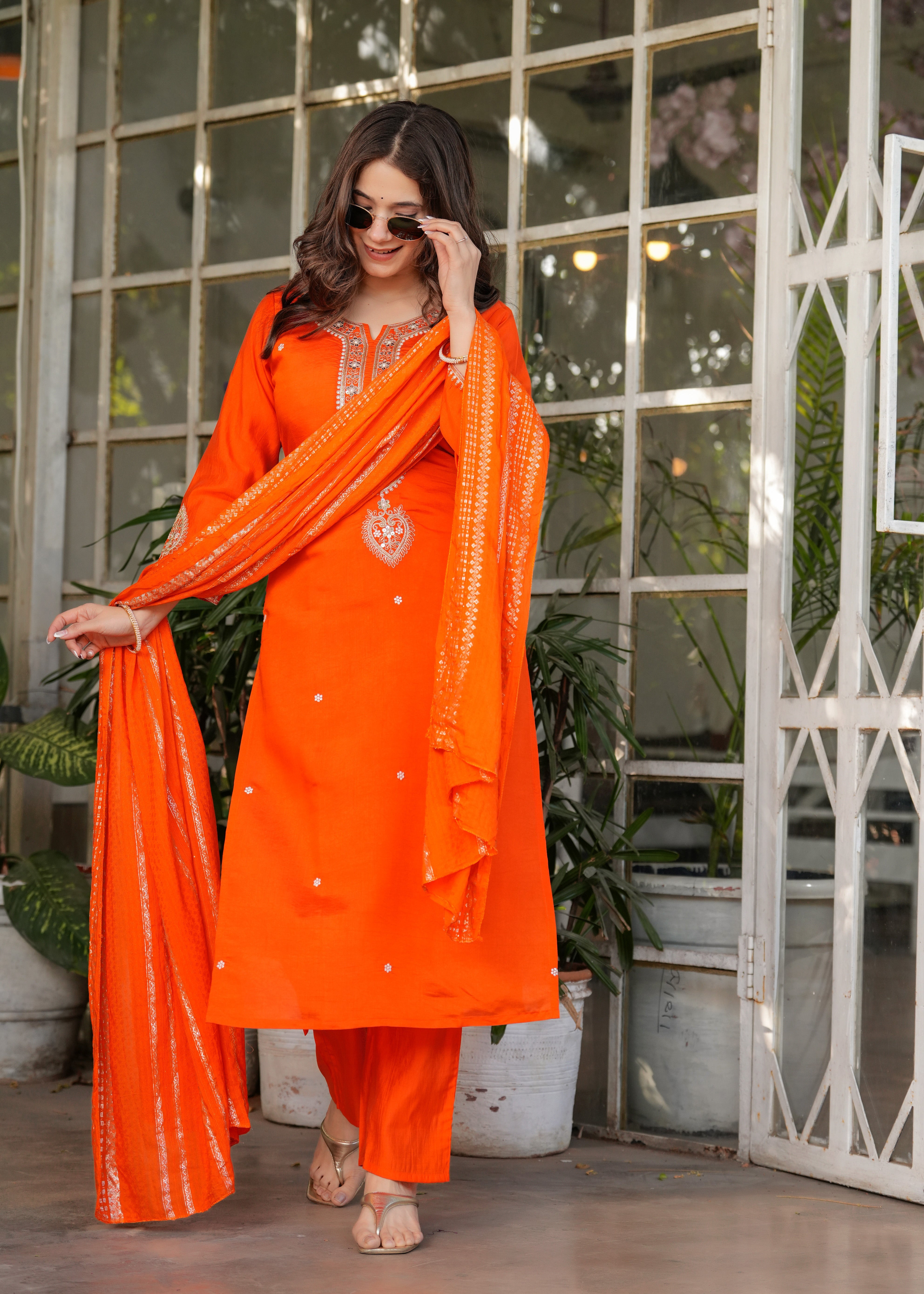 Viscose Chanderi Sequins And Embroidery Work Festive Wear Kurta With Bottom And Dupatta