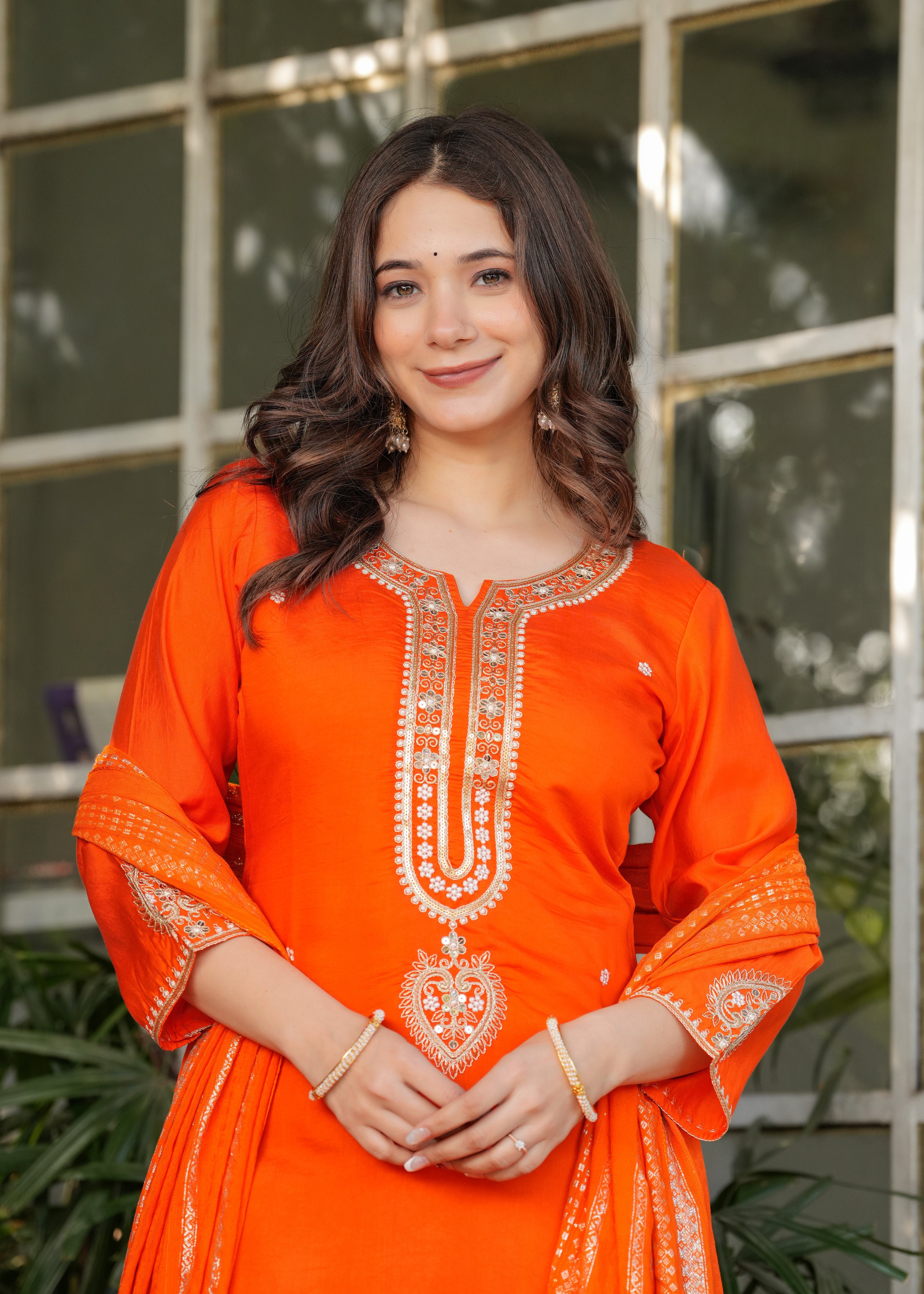 Viscose Chanderi Sequins And Embroidery Work Festive Wear Kurta With Bottom And Dupatta