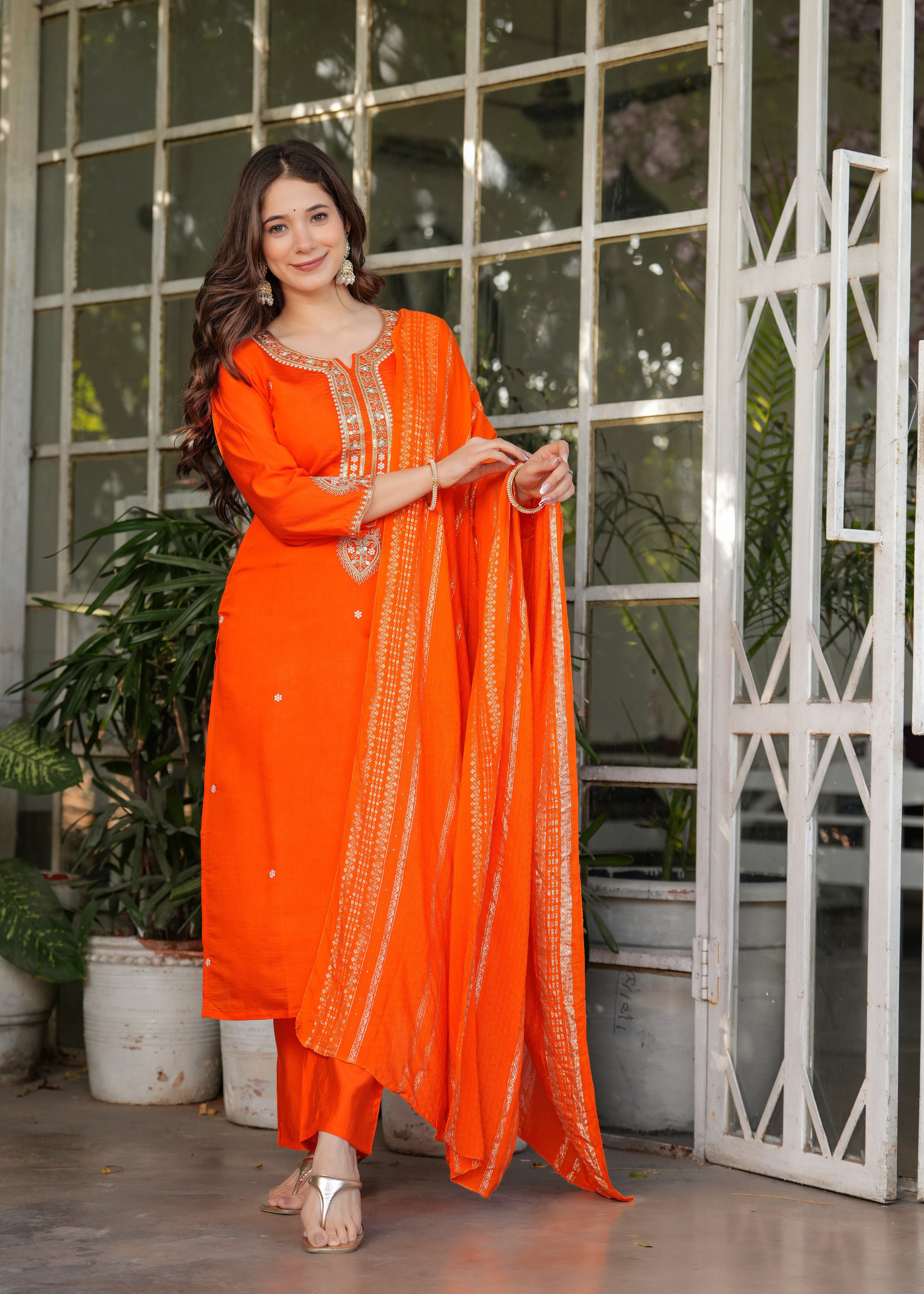 Viscose Chanderi Sequins And Embroidery Work Festive Wear Kurta With Bottom And Dupatta
