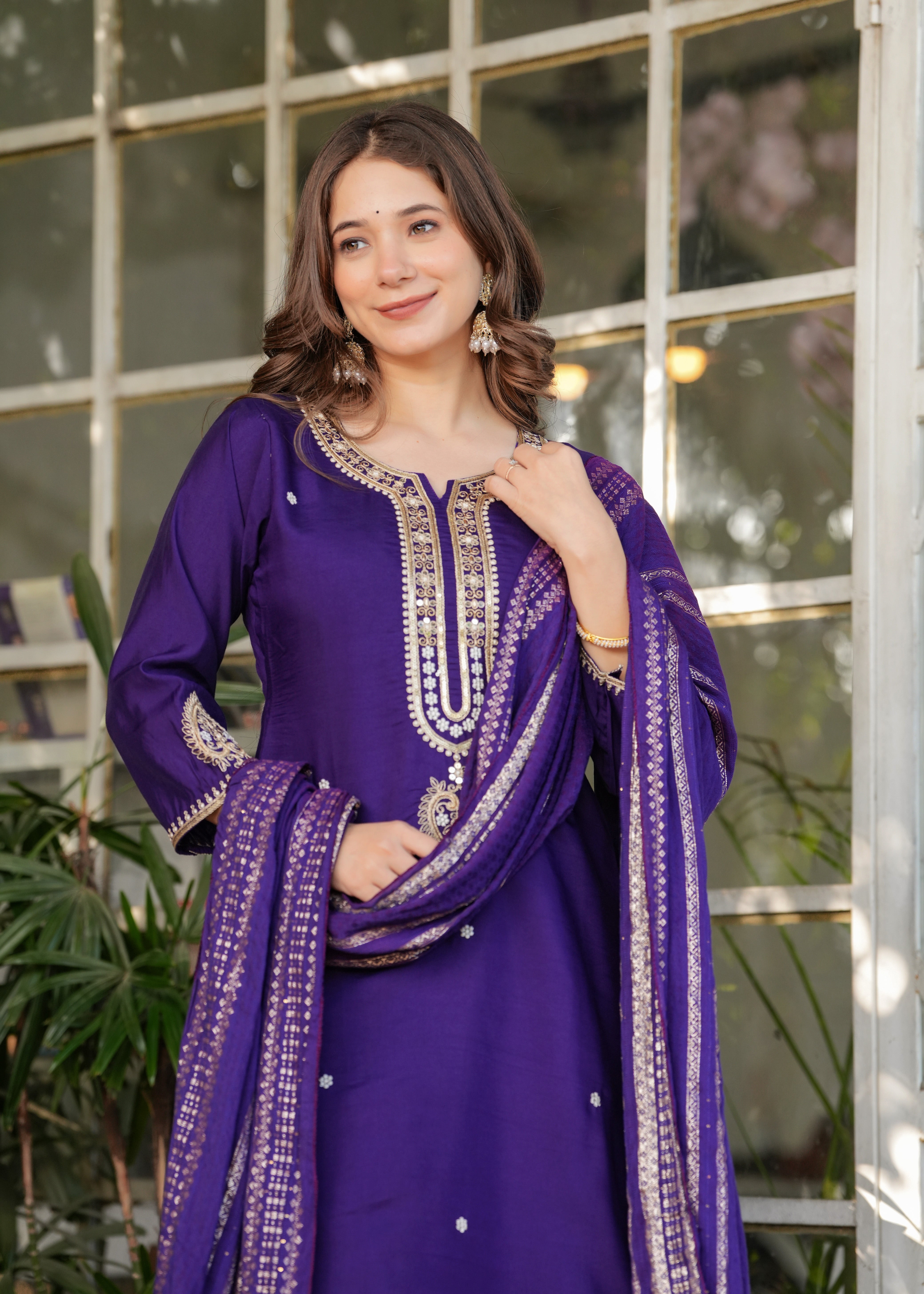 Viscose Chanderi Sequins And Embroidery Work Festive Wear Kurta With Bottom And Dupatta