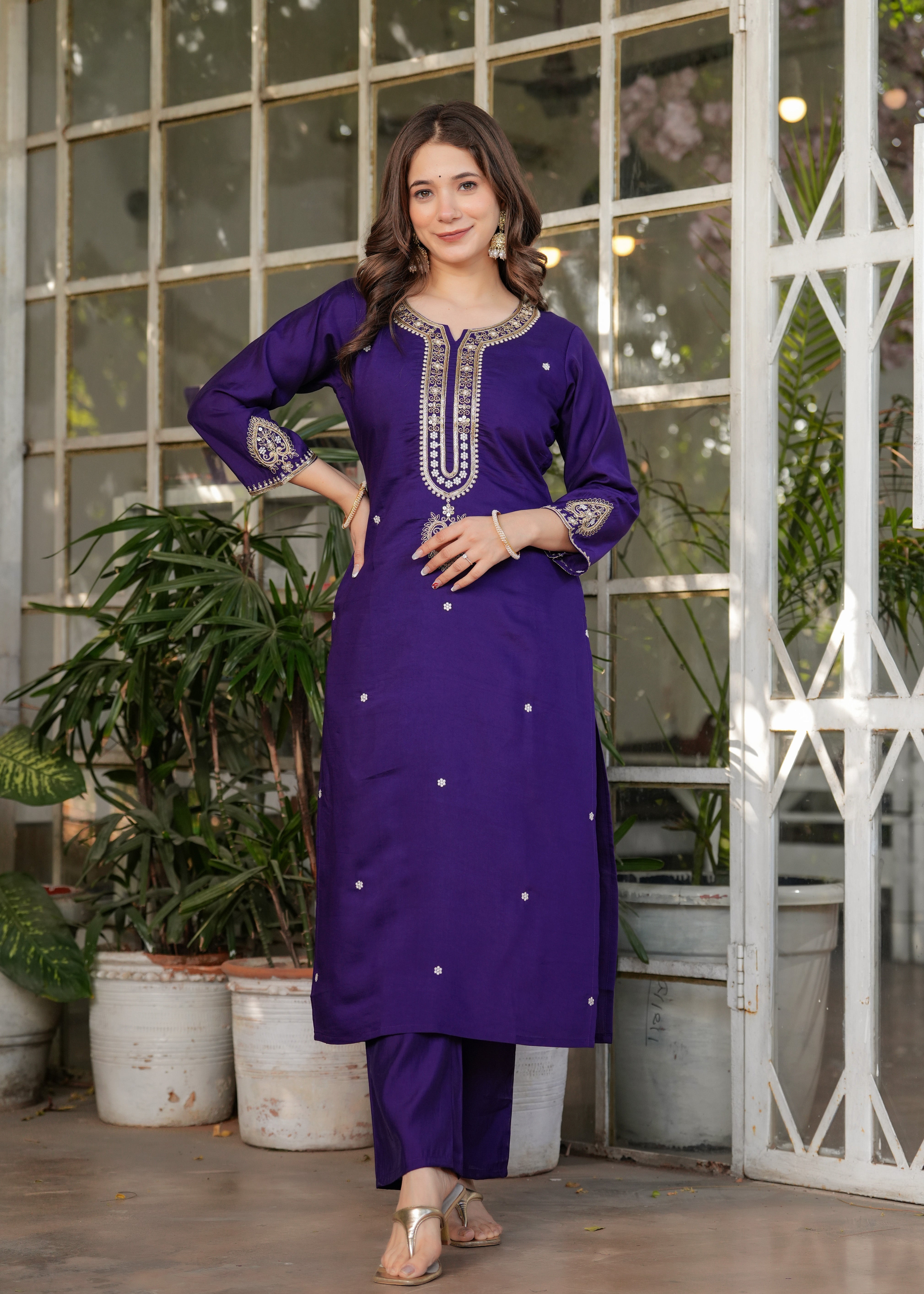 Viscose Chanderi Sequins And Embroidery Work Festive Wear Kurta With Bottom And Dupatta