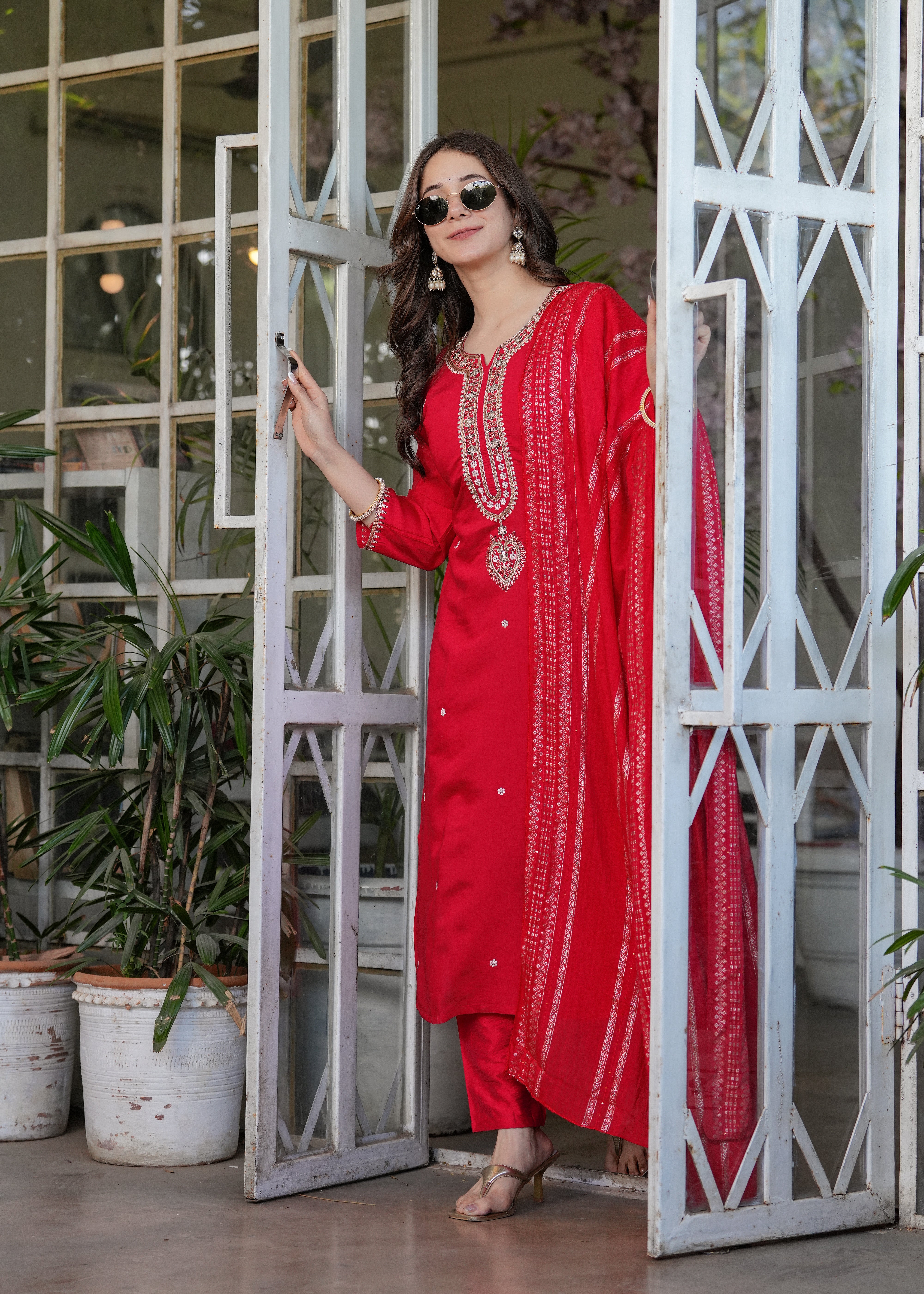 Viscose Chanderi Sequins And Embroidery Work Festive Wear Kurta With Bottom And Dupatta