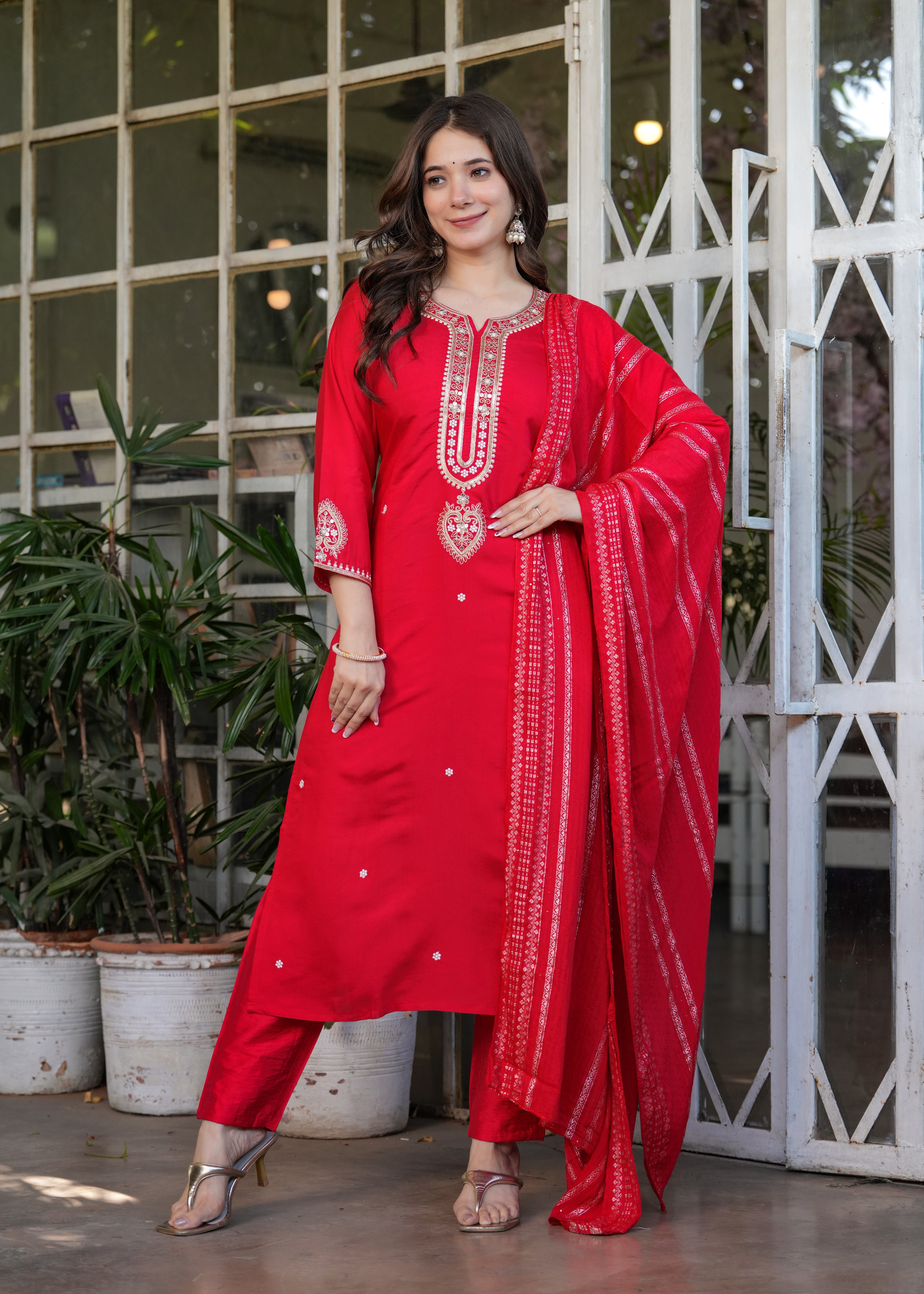Viscose Chanderi Sequins And Embroidery Work Festive Wear Kurta With Bottom And Dupatta