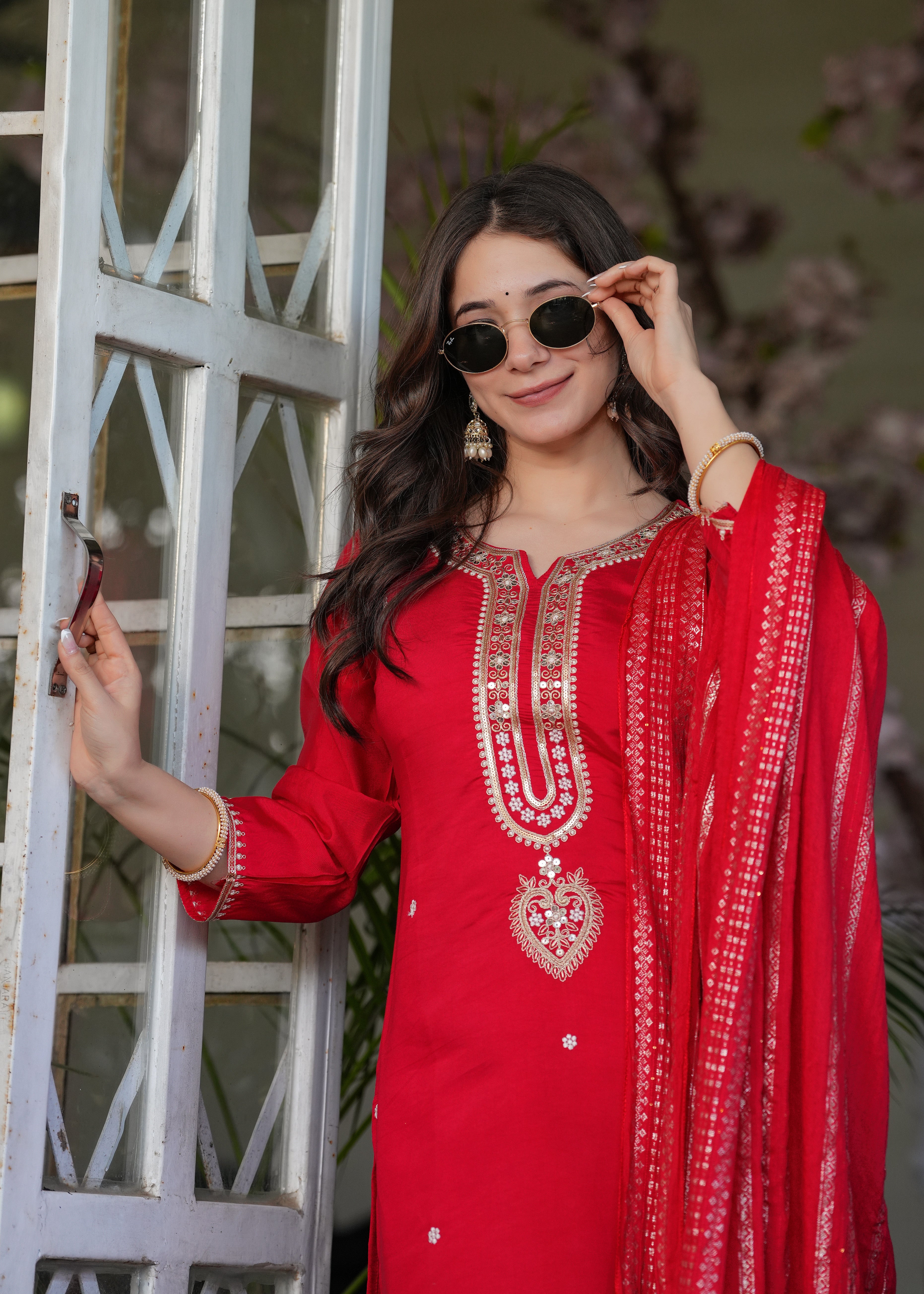 Viscose Chanderi Sequins And Embroidery Work Festive Wear Kurta With Bottom And Dupatta