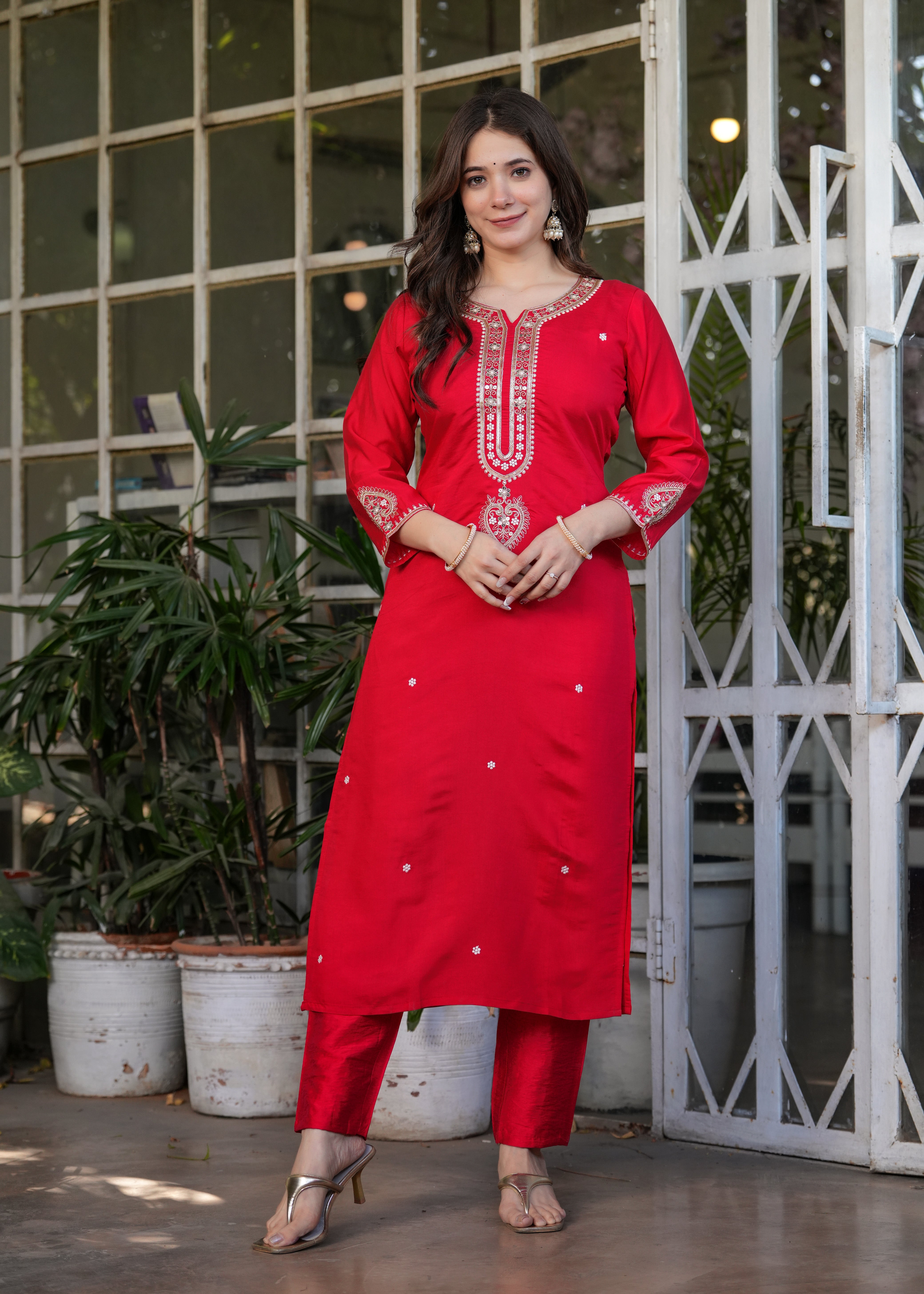 Viscose Chanderi Sequins And Embroidery Work Festive Wear Kurta With Bottom And Dupatta