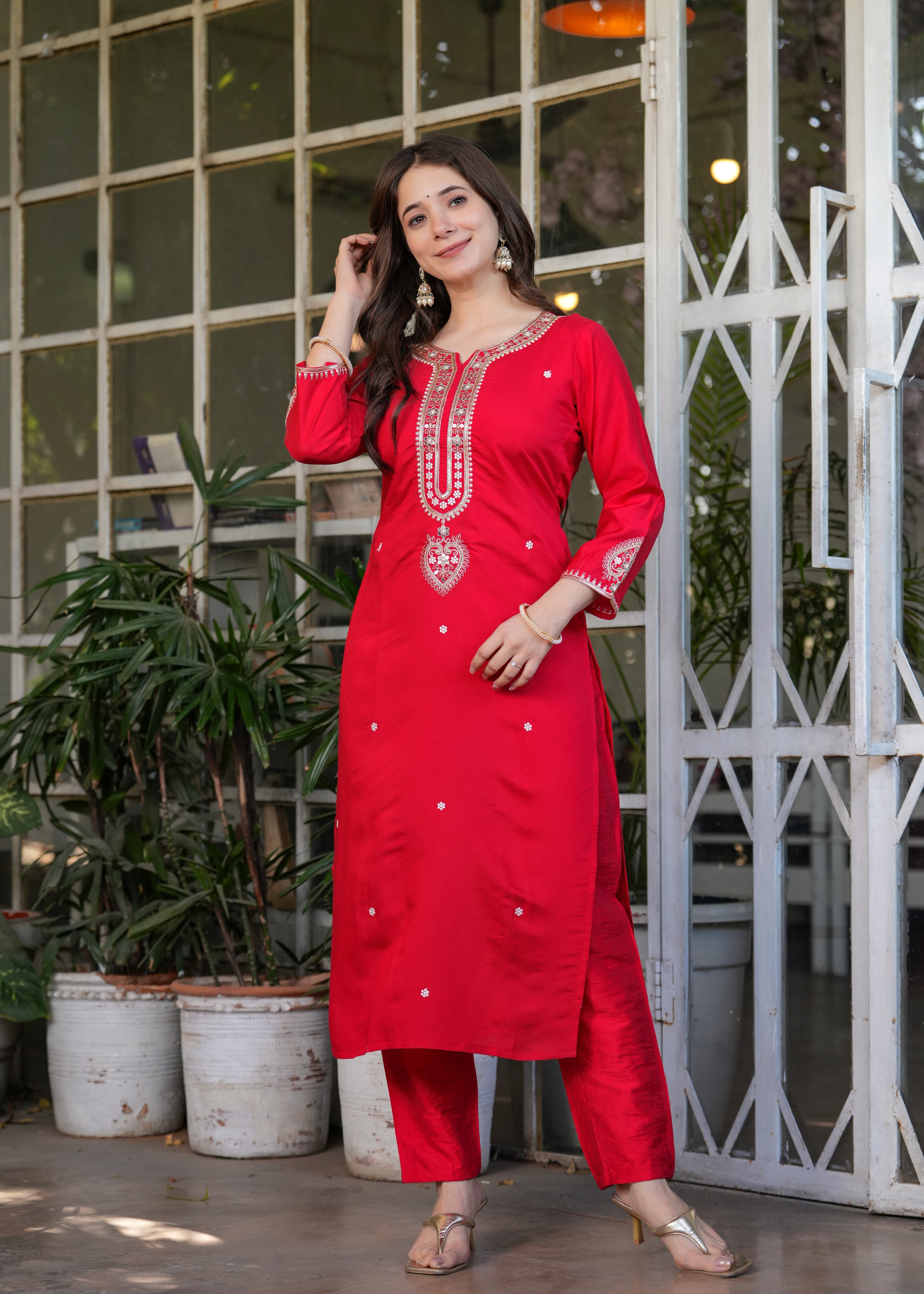 Viscose Chanderi Sequins And Embroidery Work Festive Wear Kurta With Bottom And Dupatta
