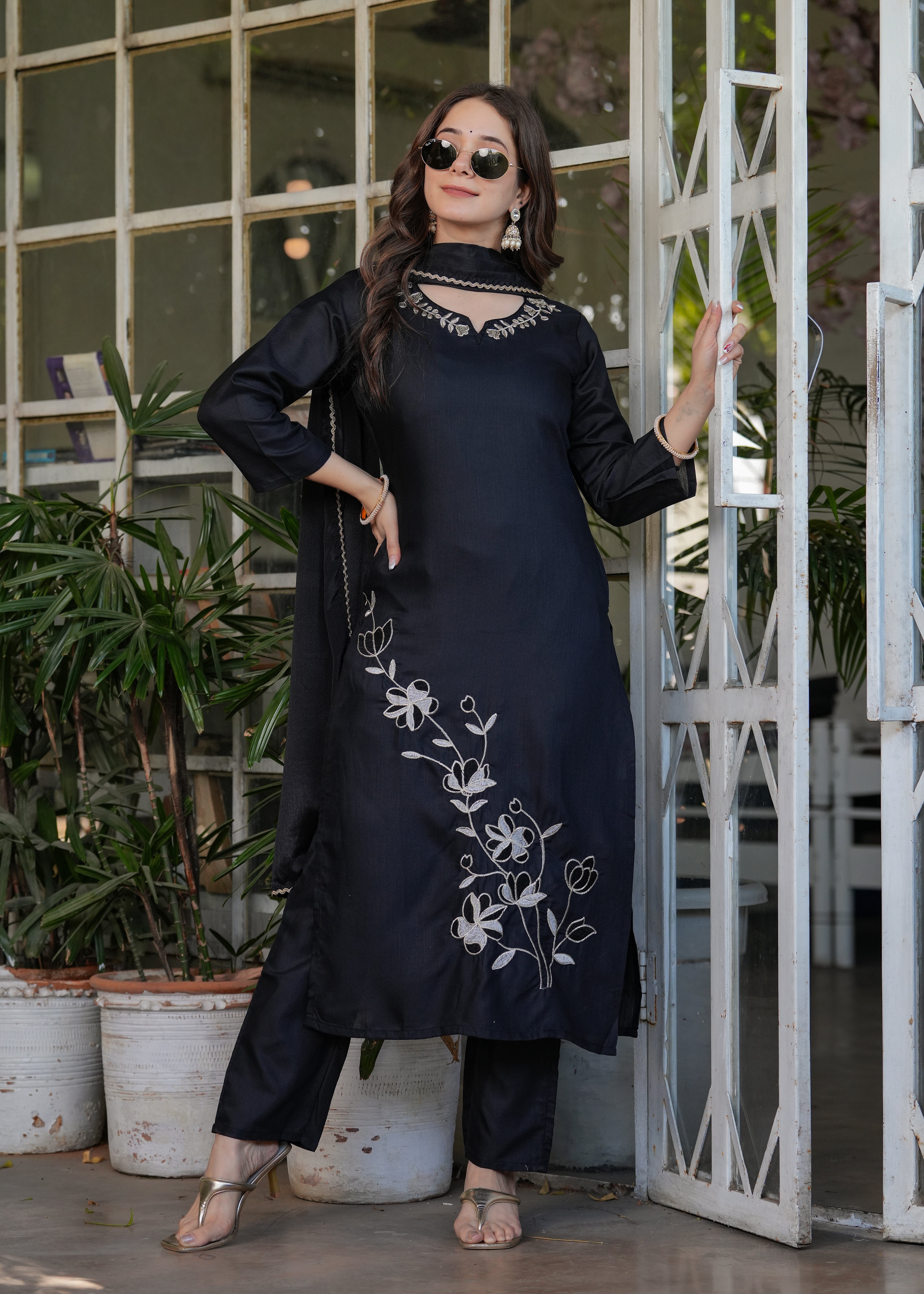 Women’s Viscose Rayon Embroidery Straight Kurta with Pant and Dupatta Set