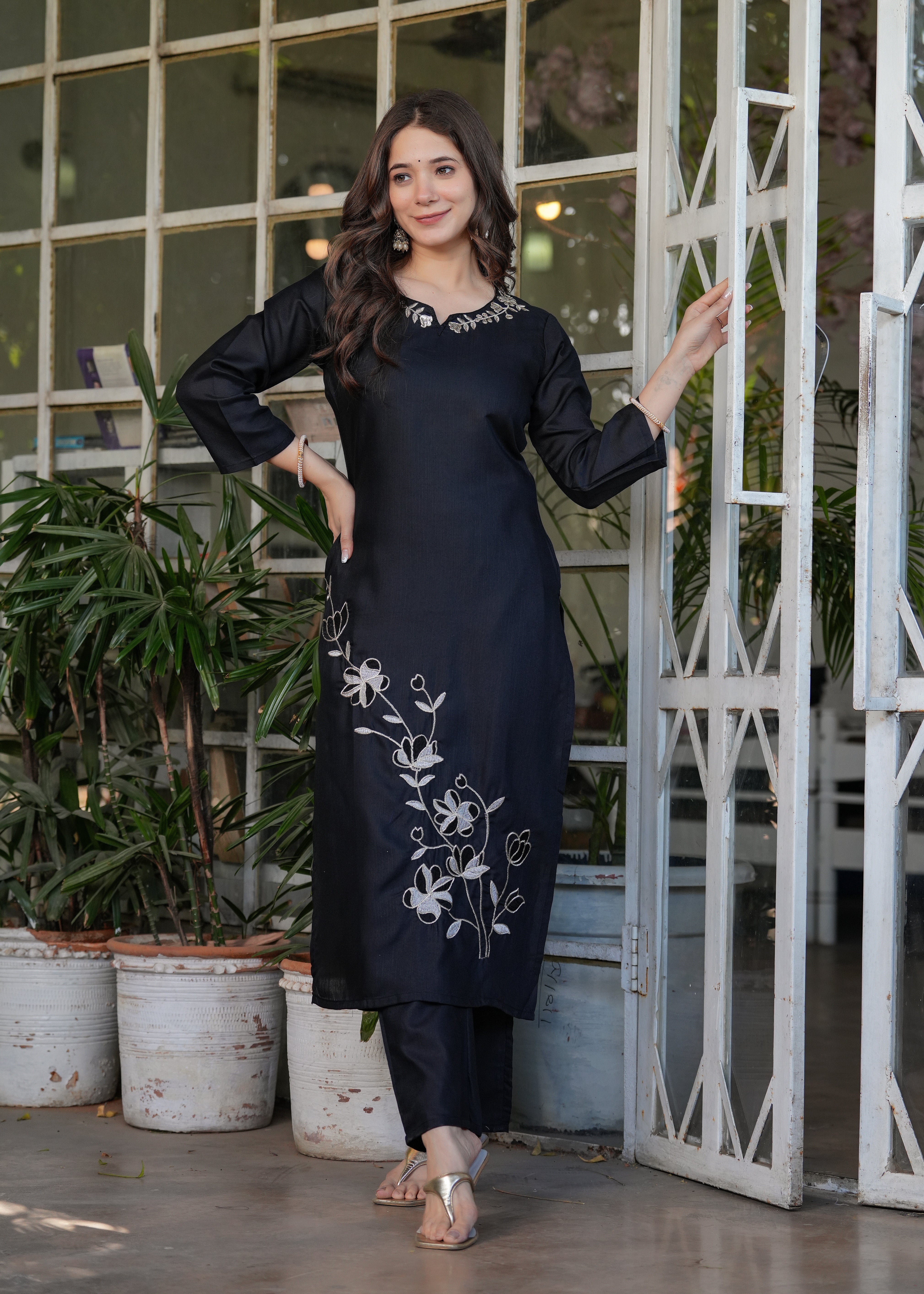 Women’s Viscose Rayon Embroidery Straight Kurta with Pant and Dupatta Set