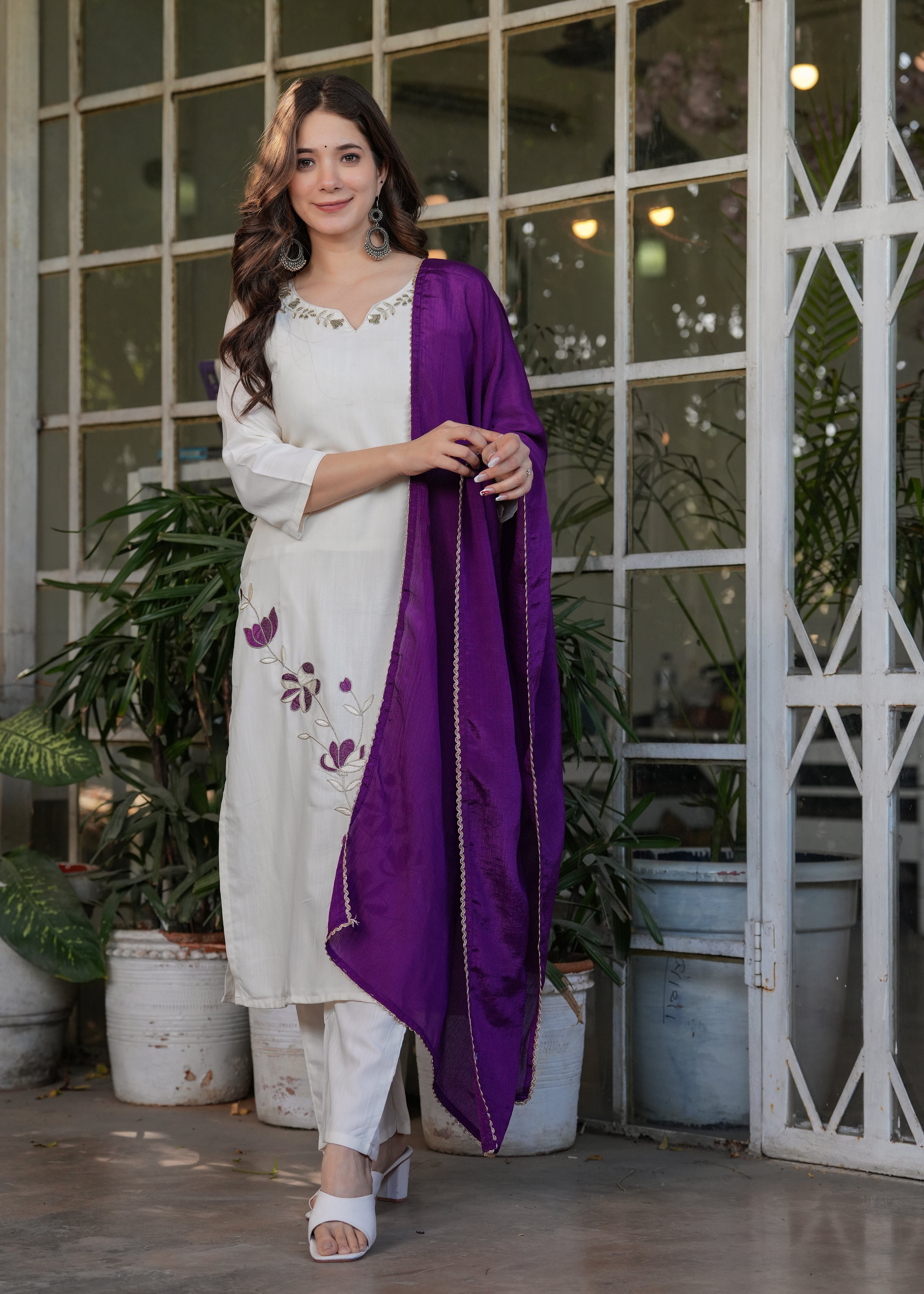 Women’s Viscose Rayon Embroidery Straight Kurta with Pant and Dupatta Set