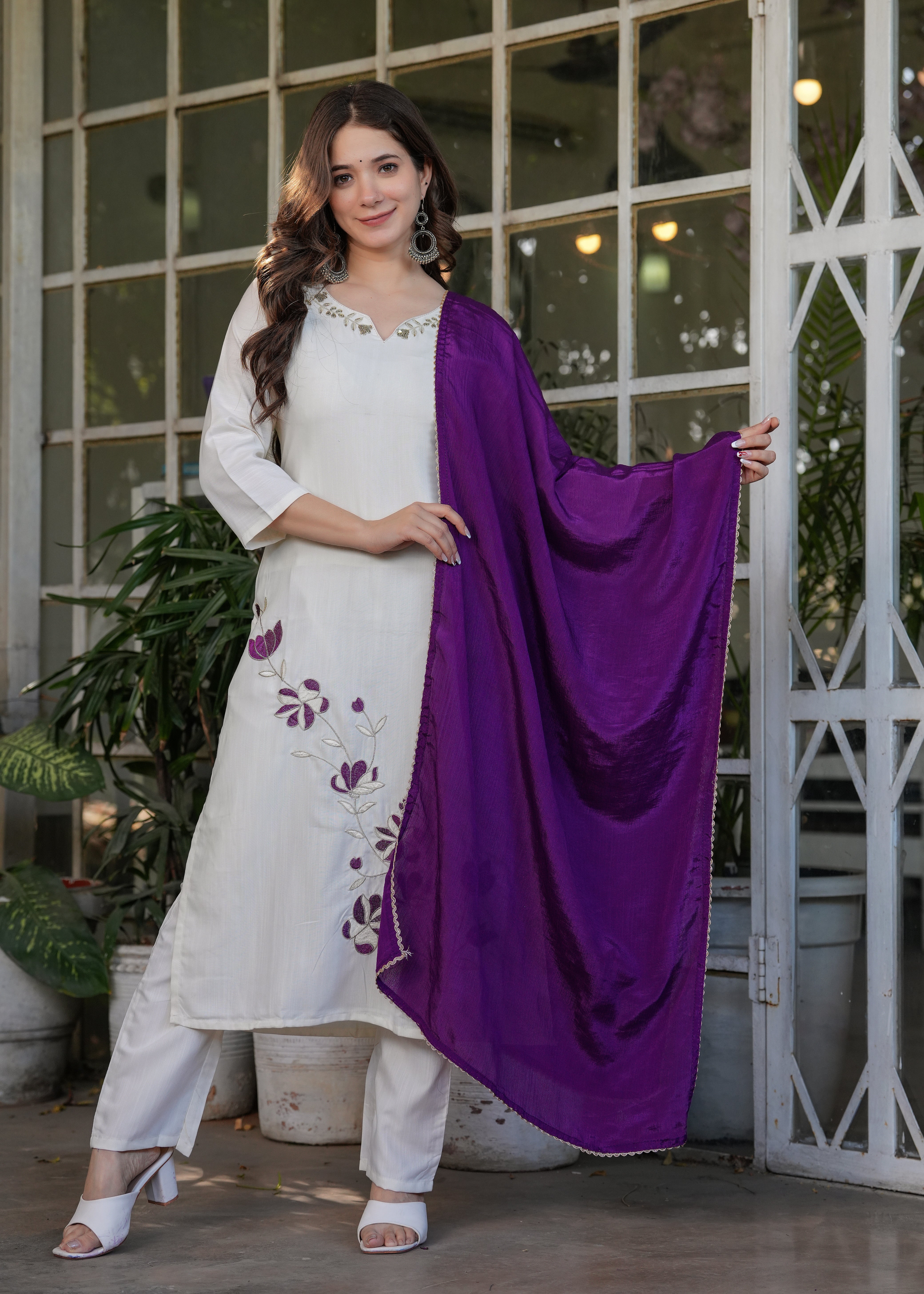 Women’s Viscose Rayon Embroidery Straight Kurta with Pant and Dupatta Set