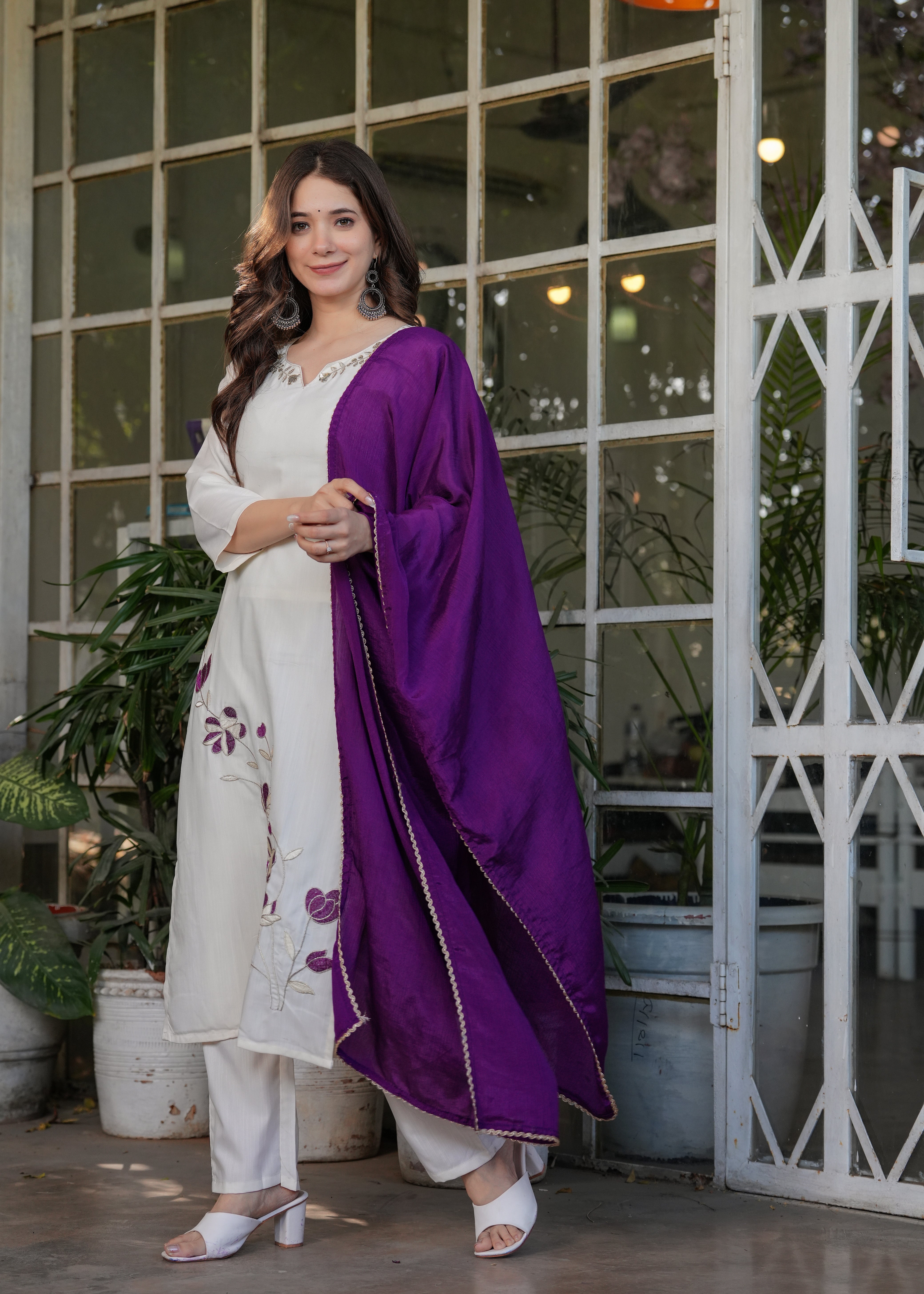 Women’s Viscose Rayon Embroidery Straight Kurta with Pant and Dupatta Set