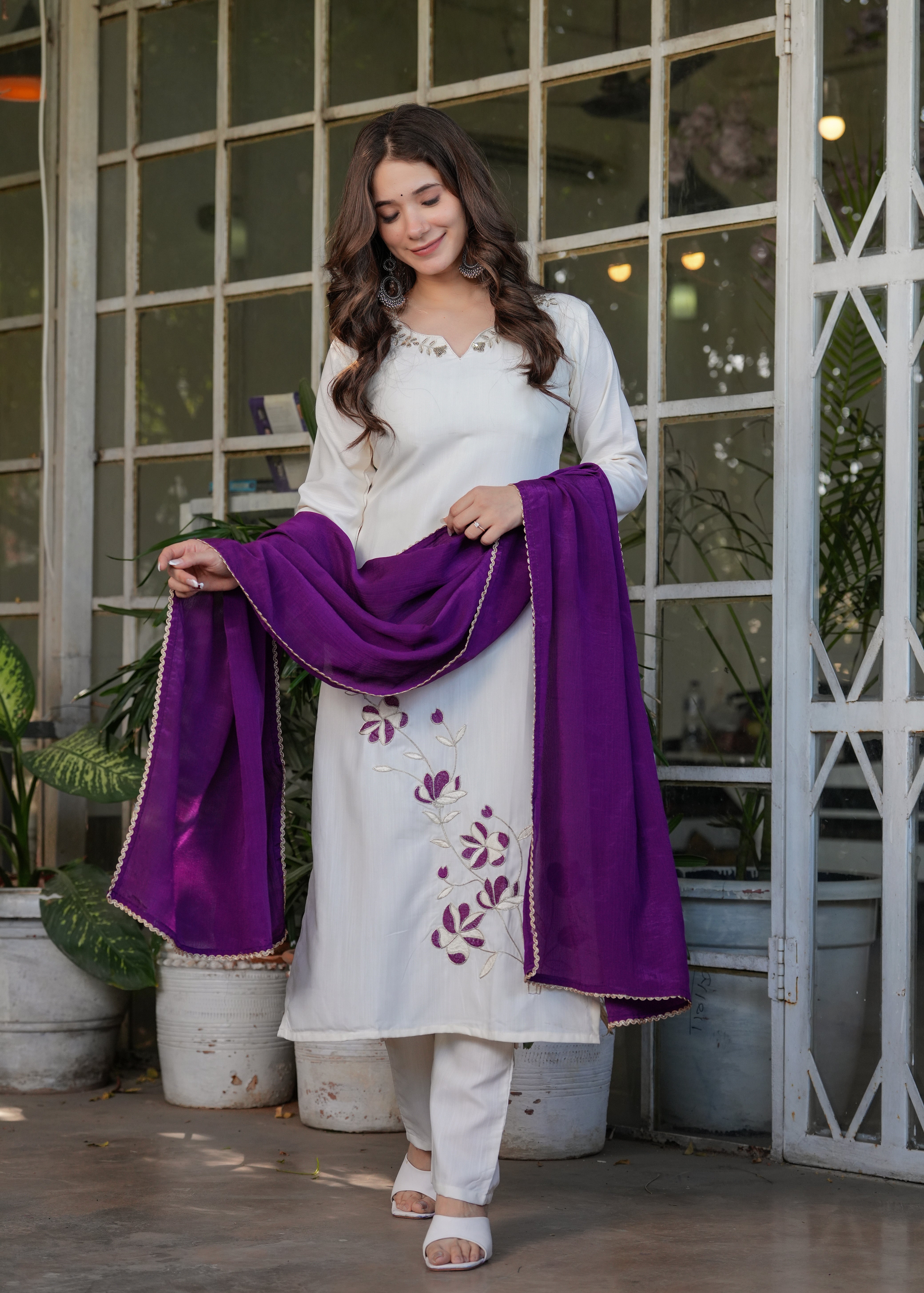 Women’s Viscose Rayon Embroidery Straight Kurta with Pant and Dupatta Set