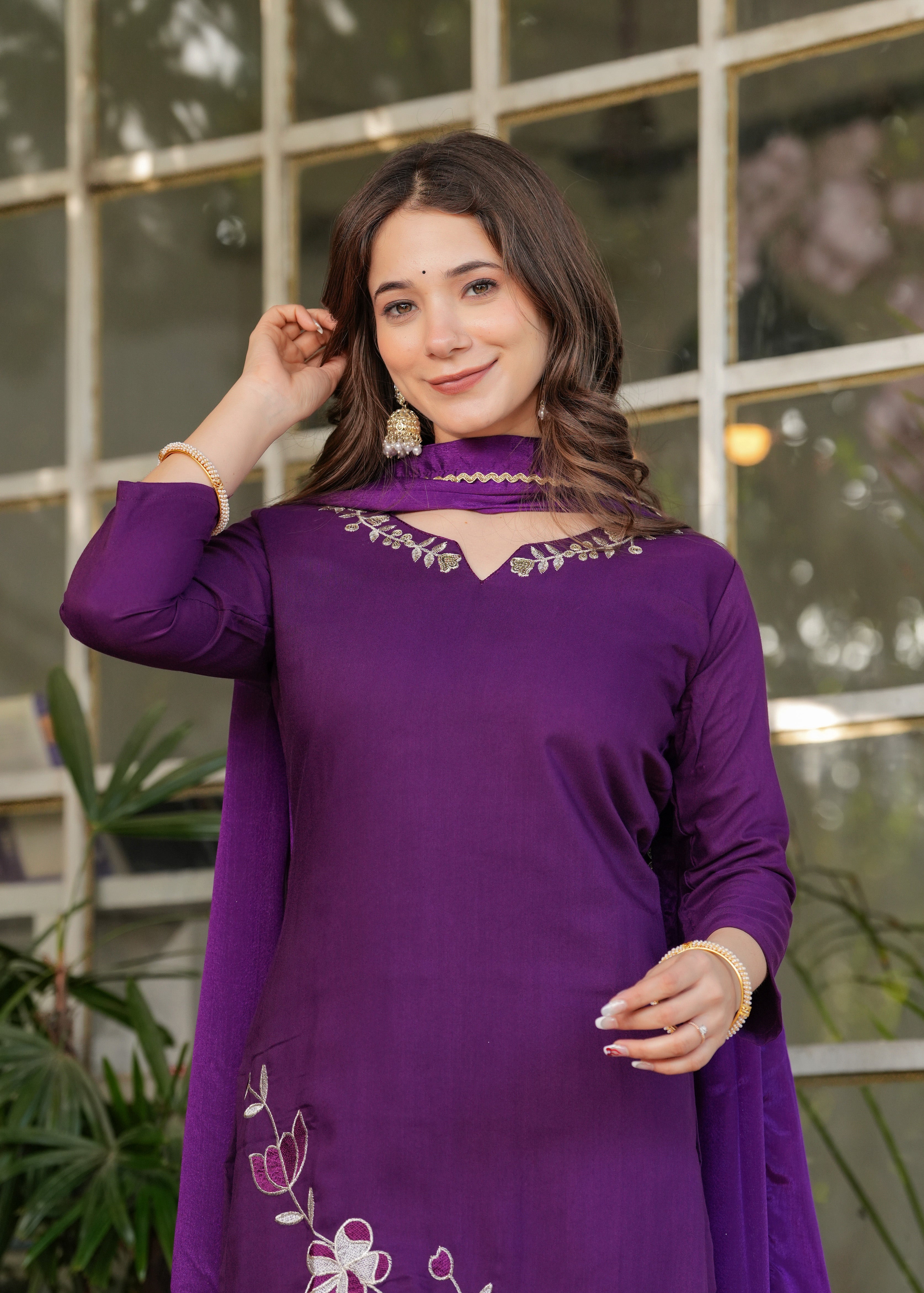 Women’s Viscose Rayon Embroidery Straight Kurta with Pant and Dupatta Set