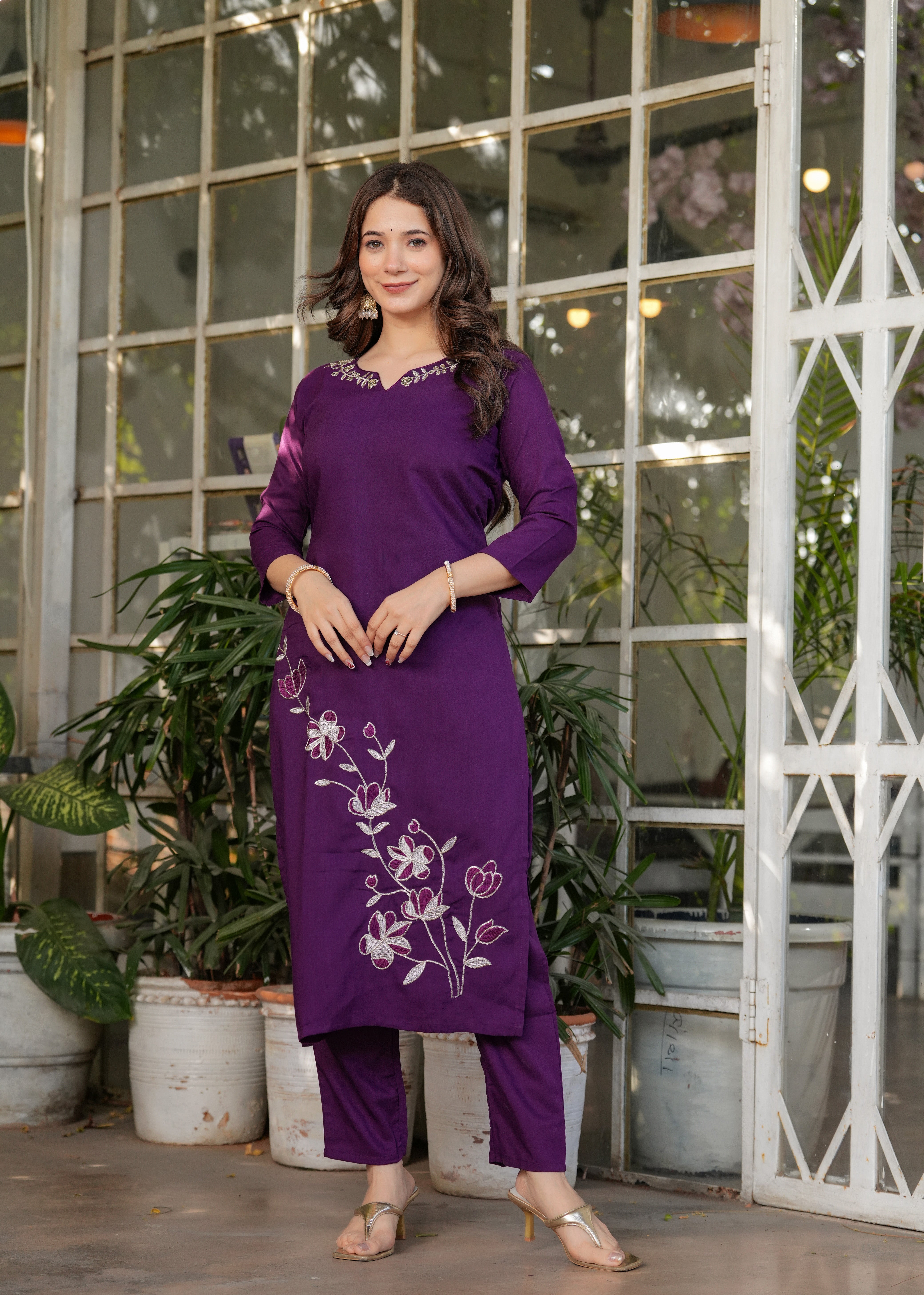 Women’s Viscose Rayon Embroidery Straight Kurta with Pant and Dupatta Set