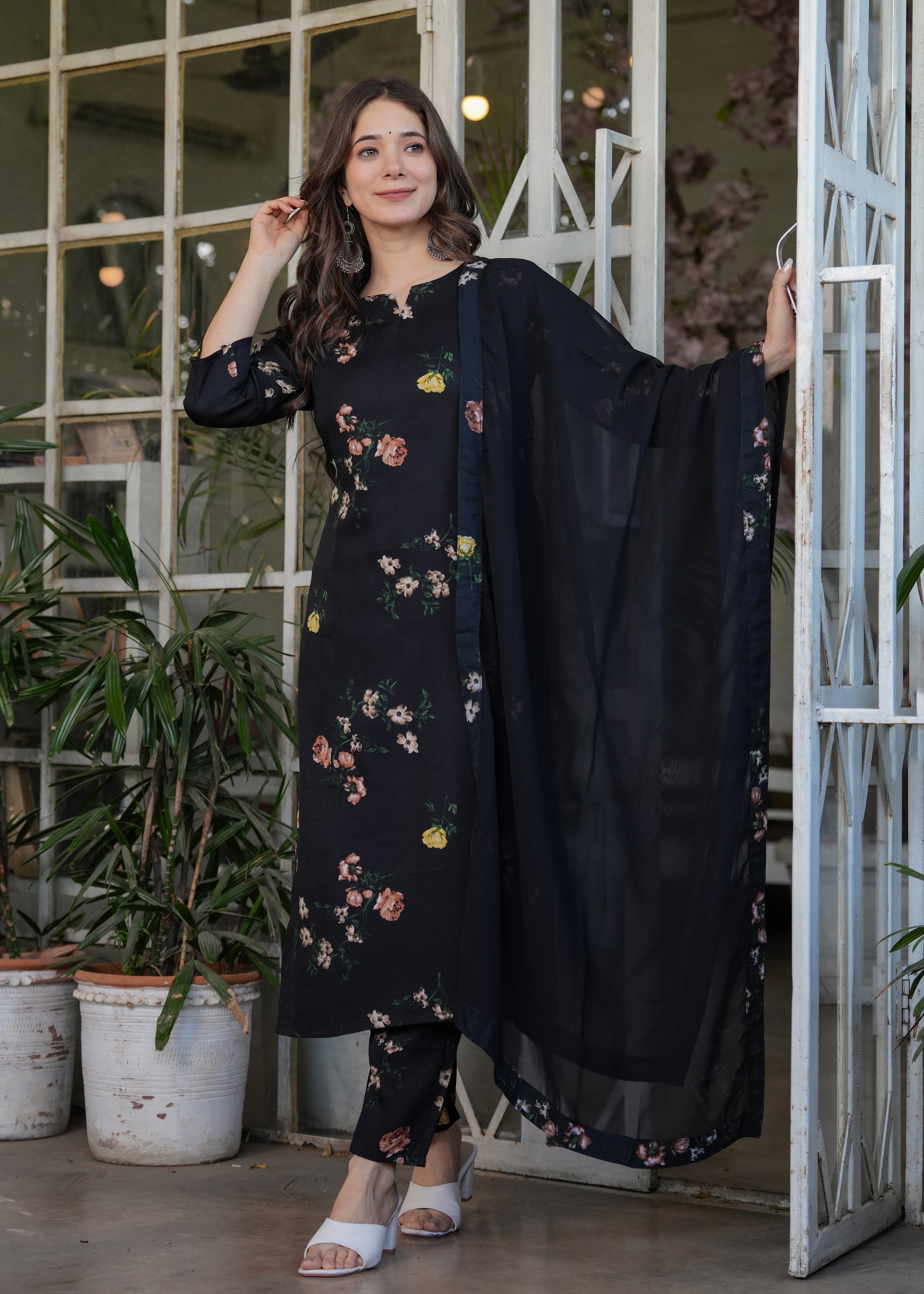 Women's Floral Print Straight Kurta Set with Dupatta