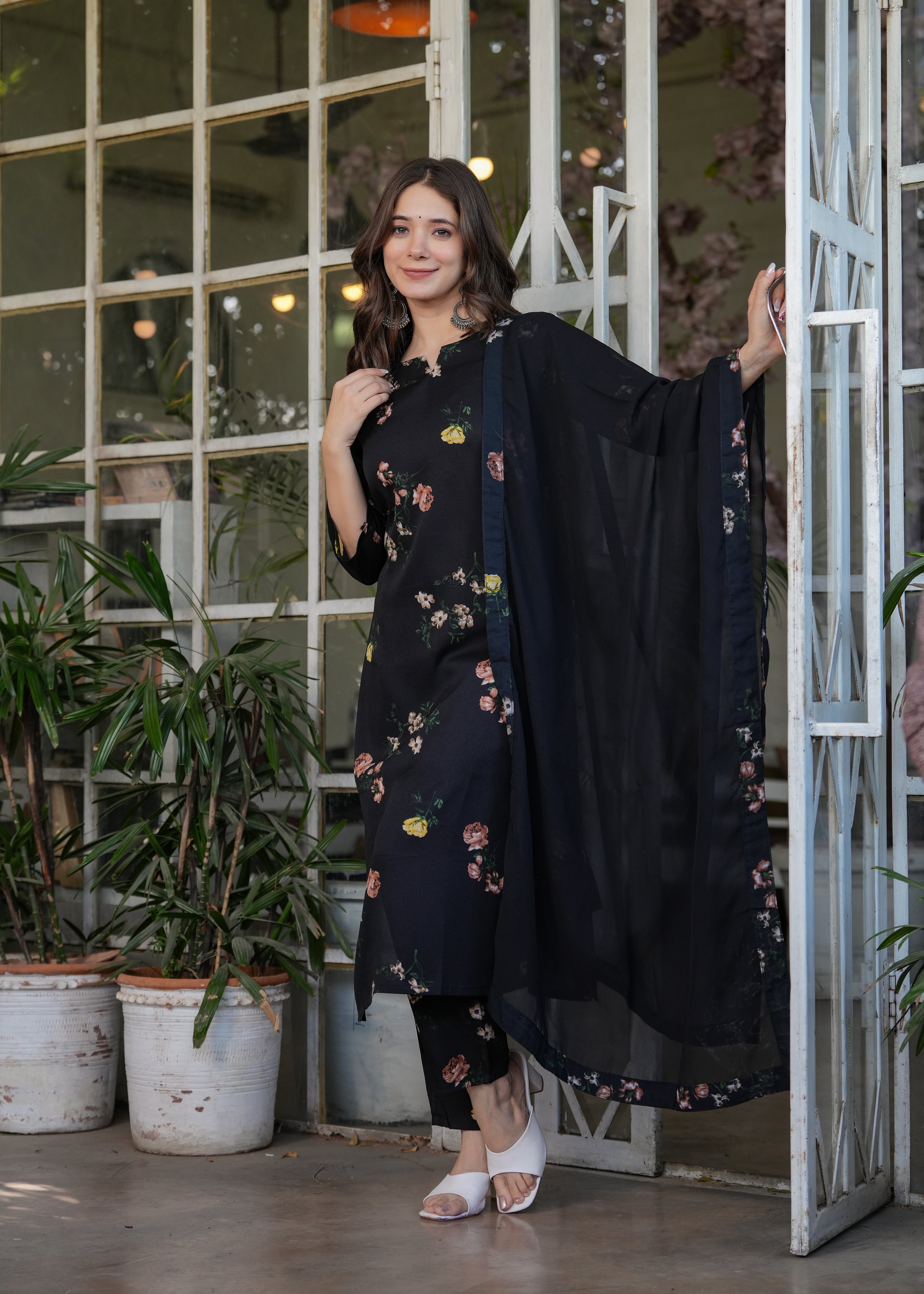 Women's Floral Print Straight Kurta Set with Dupatta