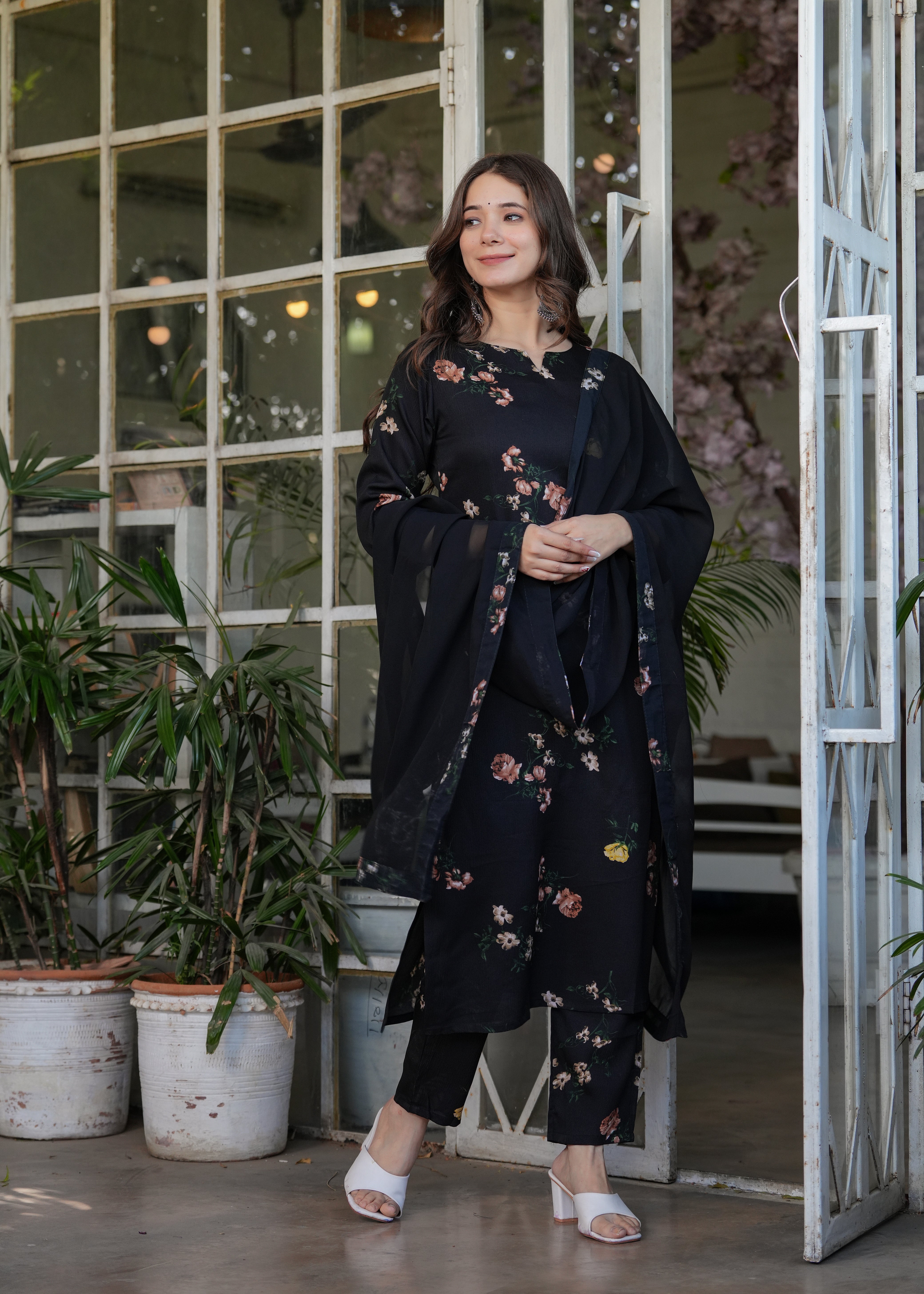 Women's Floral Print Straight Kurta Set with Dupatta