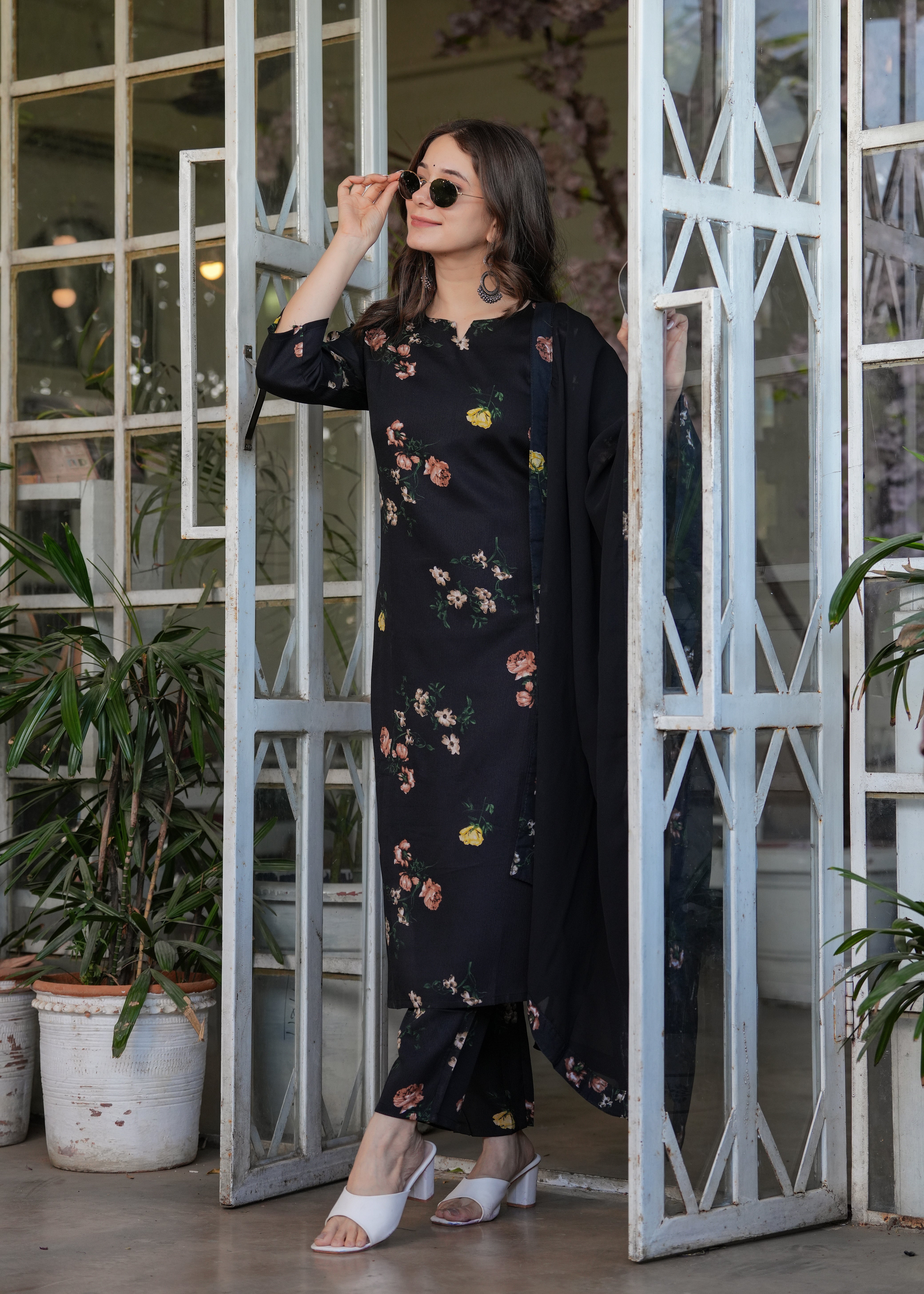 Women's Floral Print Straight Kurta Set with Dupatta