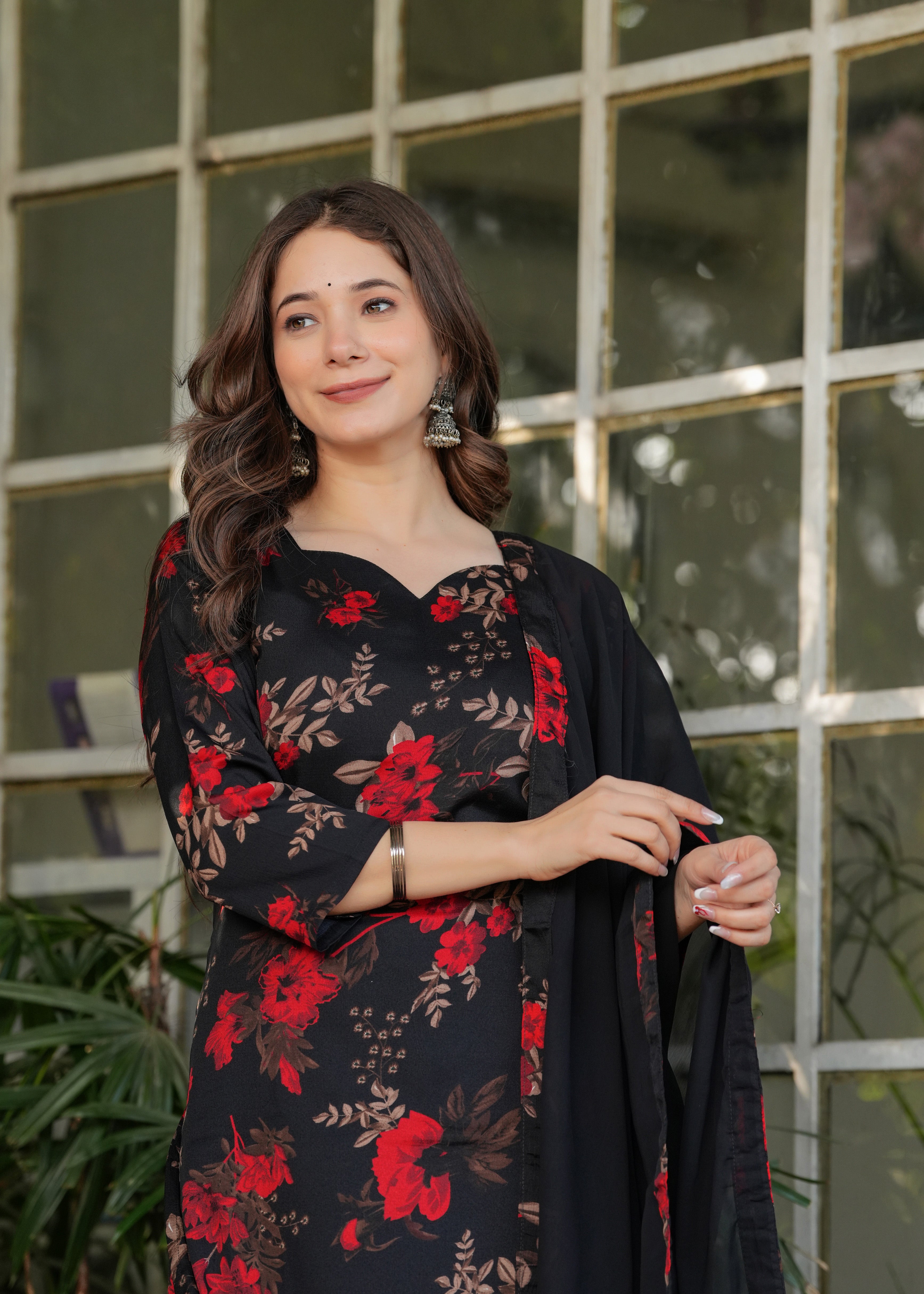 Women's Beautiful Aliya Cut Embroidered Kurti/Gown With Pant and Dupatta Set