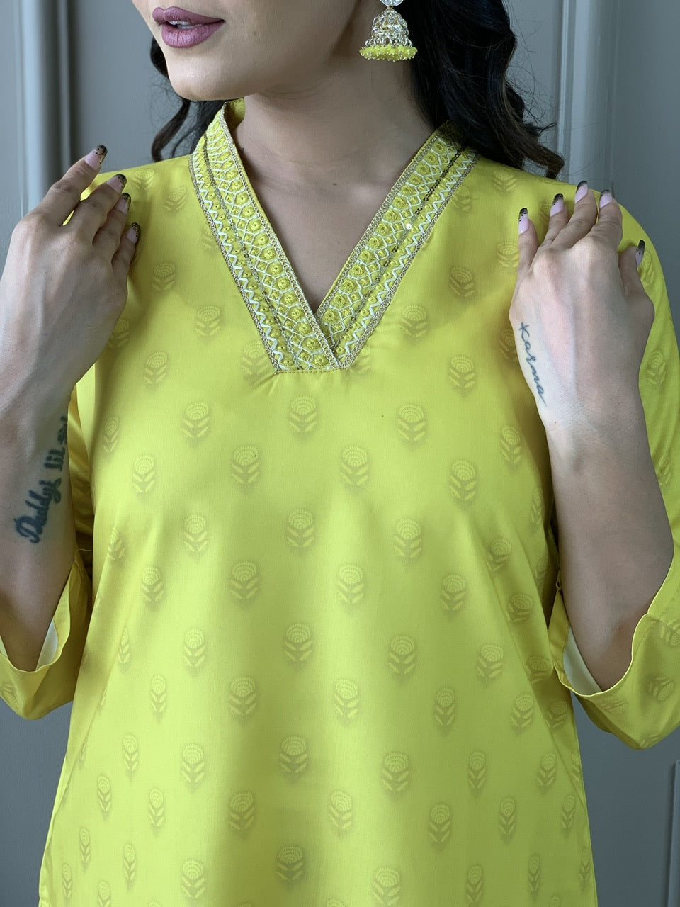 Yellow Muslin Printed Party Casual Ready Pant Salwar Kameez