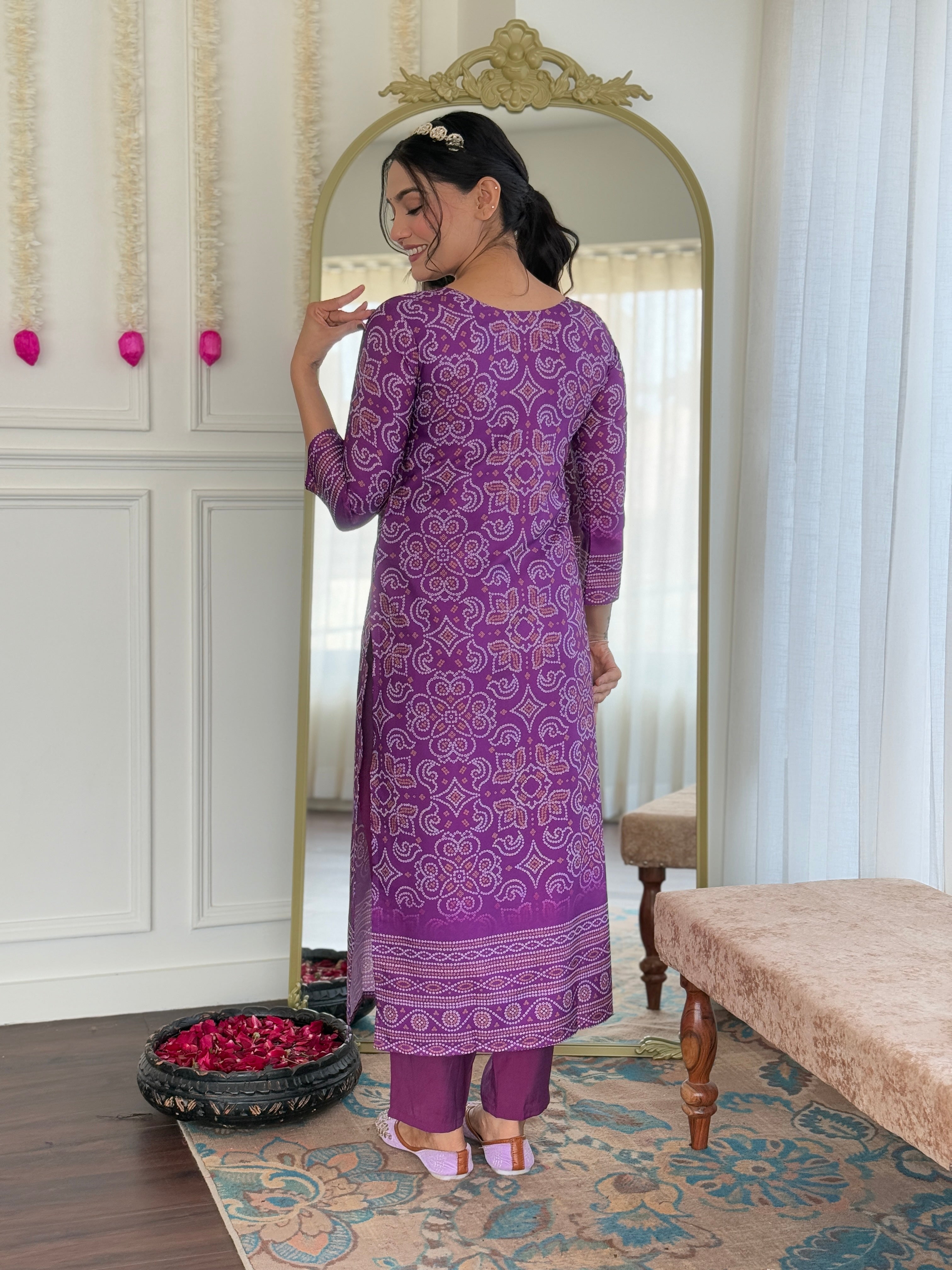 Women's Embroidered Franch Crepe Kurti With Pant & Chinon Dupatta Set
