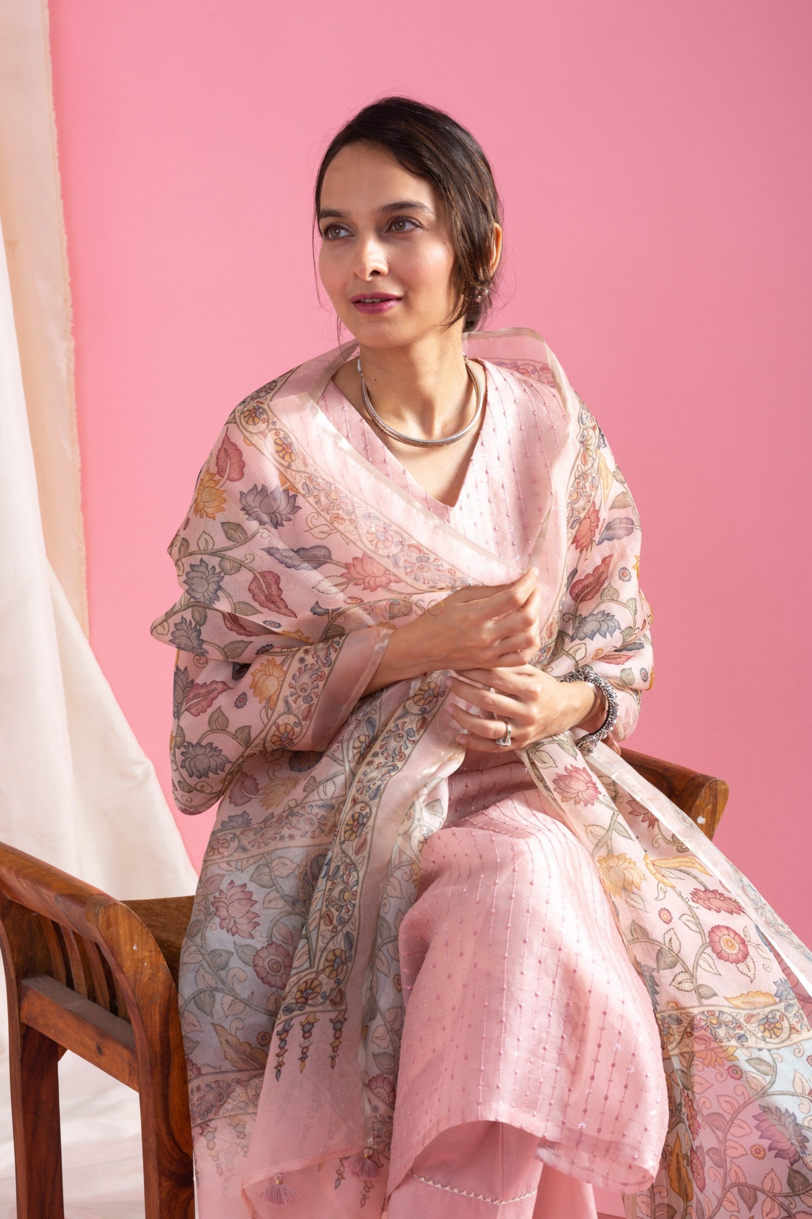 Pink Viscose Chanderi Printed Party Casual Ready Pant Salwar Kameez