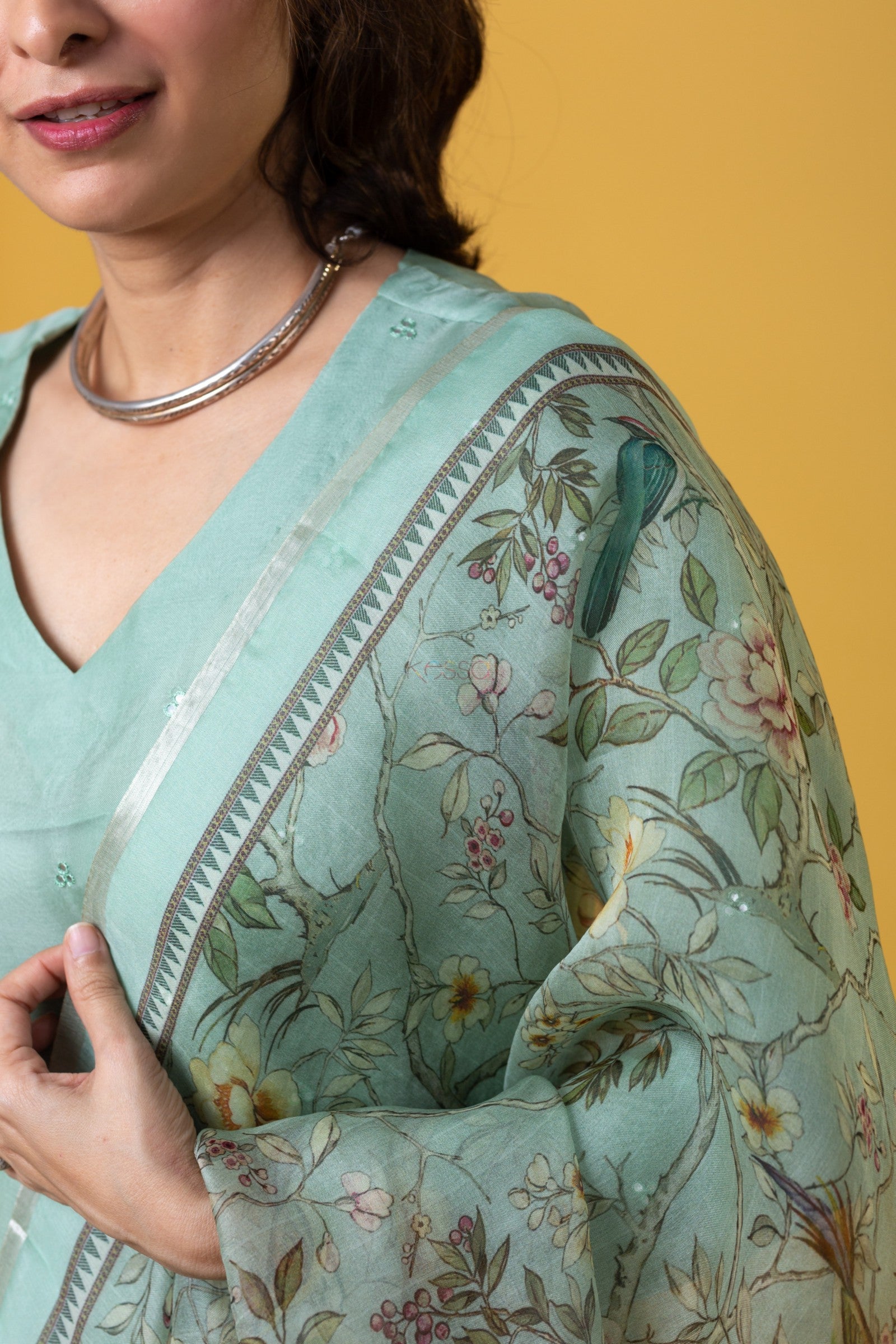 Women's Chanderi Viscose Embroidered A-Line Kurta with Chanderi Viscose Pant and Taby Printed Dupatta Set
