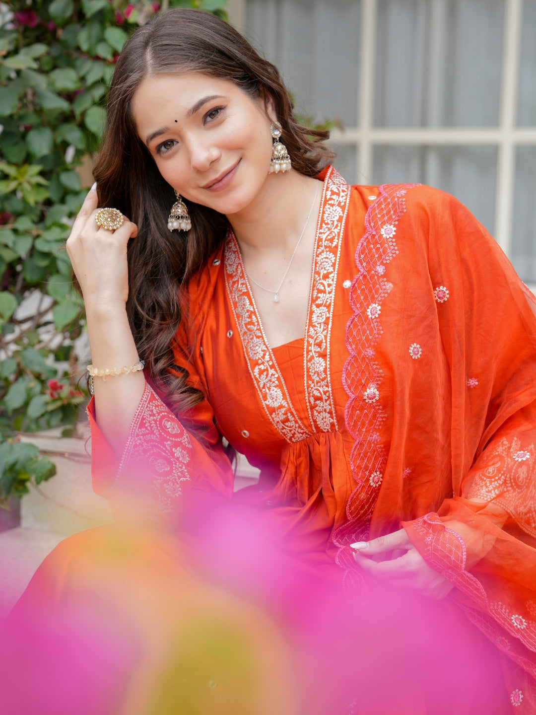 Women's Embroidery Viscose Chanderi Kurta And Pant With Chanderi Cotton Dupatta Set