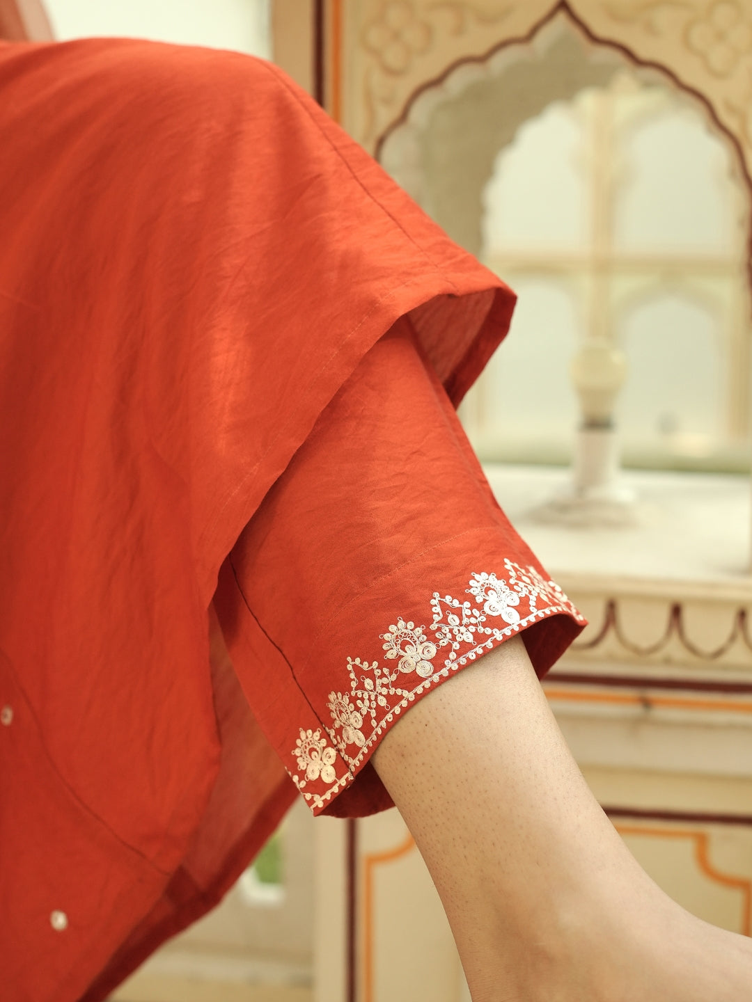 Women's Embroidery Viscose Chanderi Kurta And Pant With Chanderi Cotton Dupatta Set