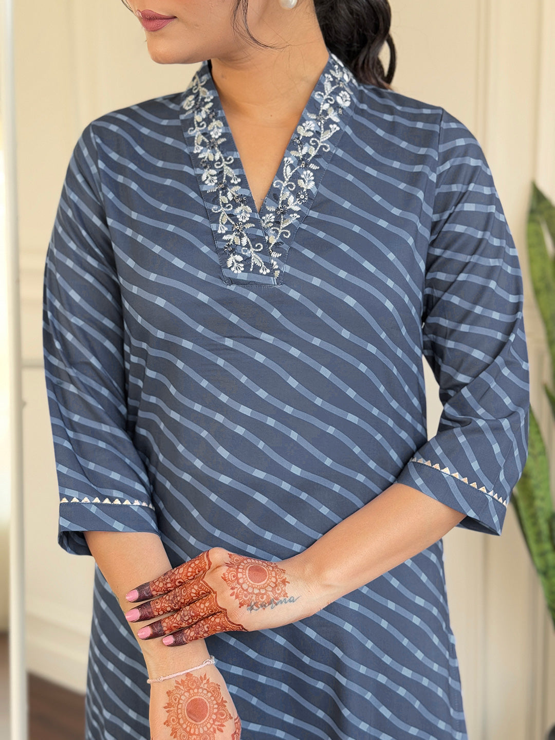 Women's Viscose Chanderi Embroidered Straight Kurta with Viscose Chanderi Pant & Viscose Chanderi Printed Dupatta Set