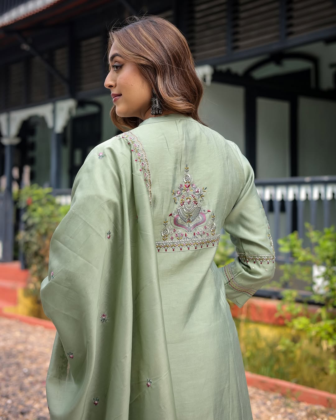 Beautiful Heavy Muslin silk kurti with Muslin comfort pant and Chanderi cotton dupatta