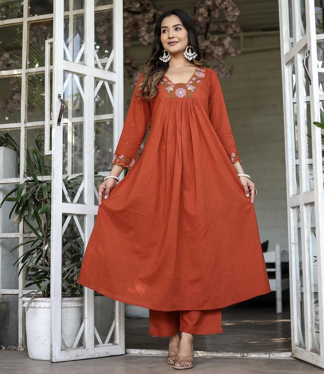 Women Soft Rayon Slub Embroidered Kurta With Pant & Dupatta