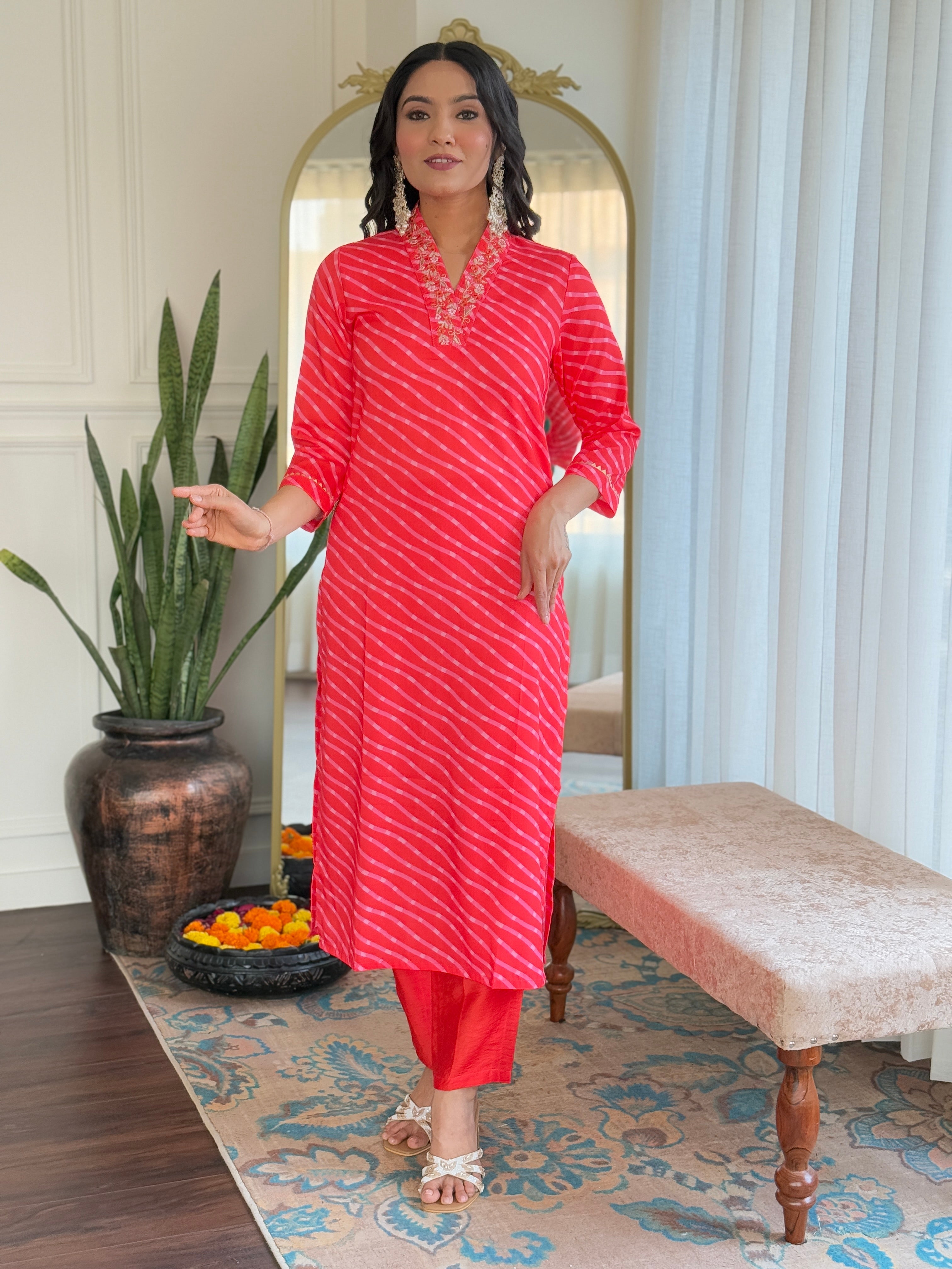 Women's Viscose Chanderi Embroidered Straight Kurta with Viscose Chanderi Pant & Viscose Chanderi Printed Dupatta Set