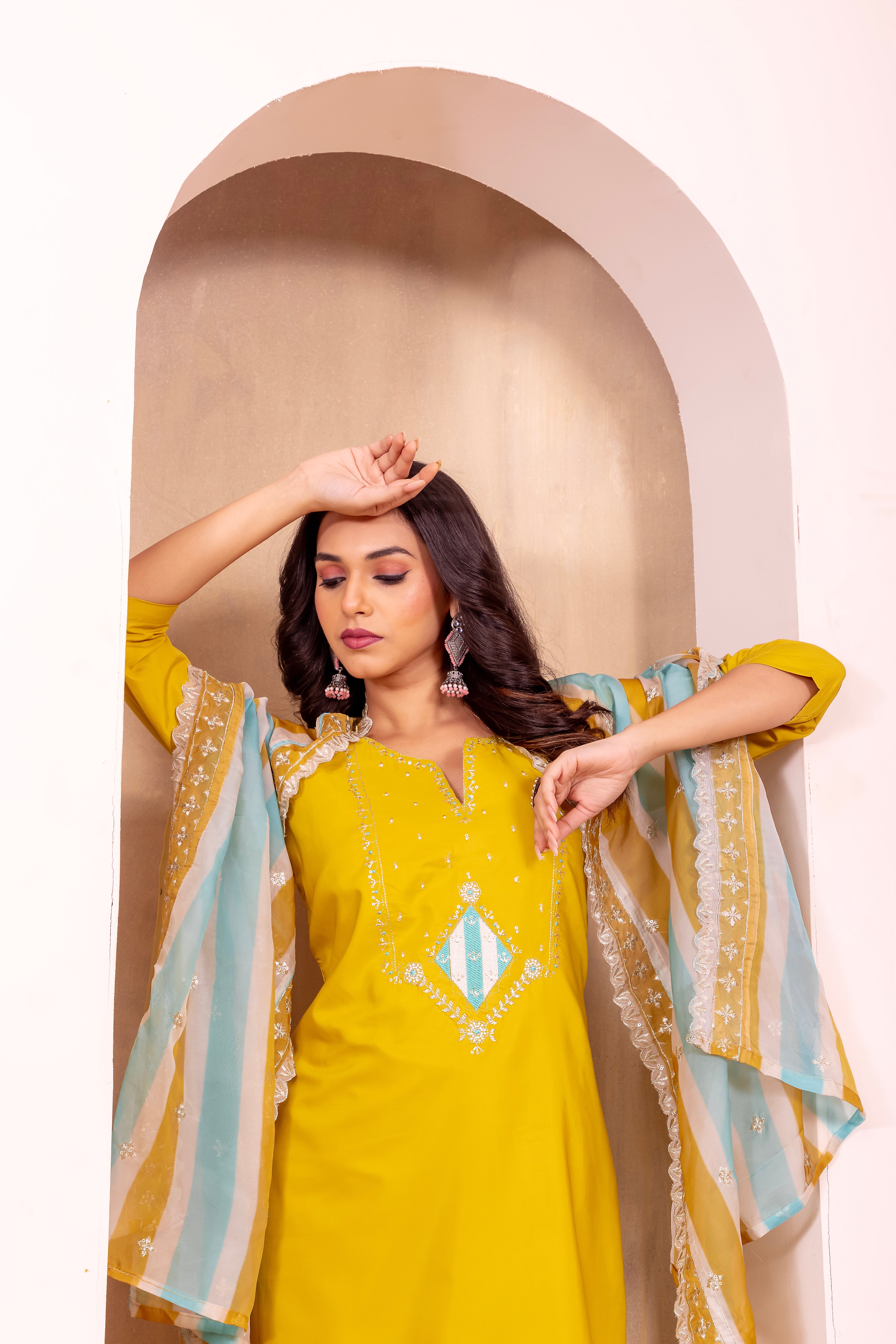Roman Silk Kurta with Pant and Printed with Heavy Embroidered Sequence Work Lace Border Dupatta Sets